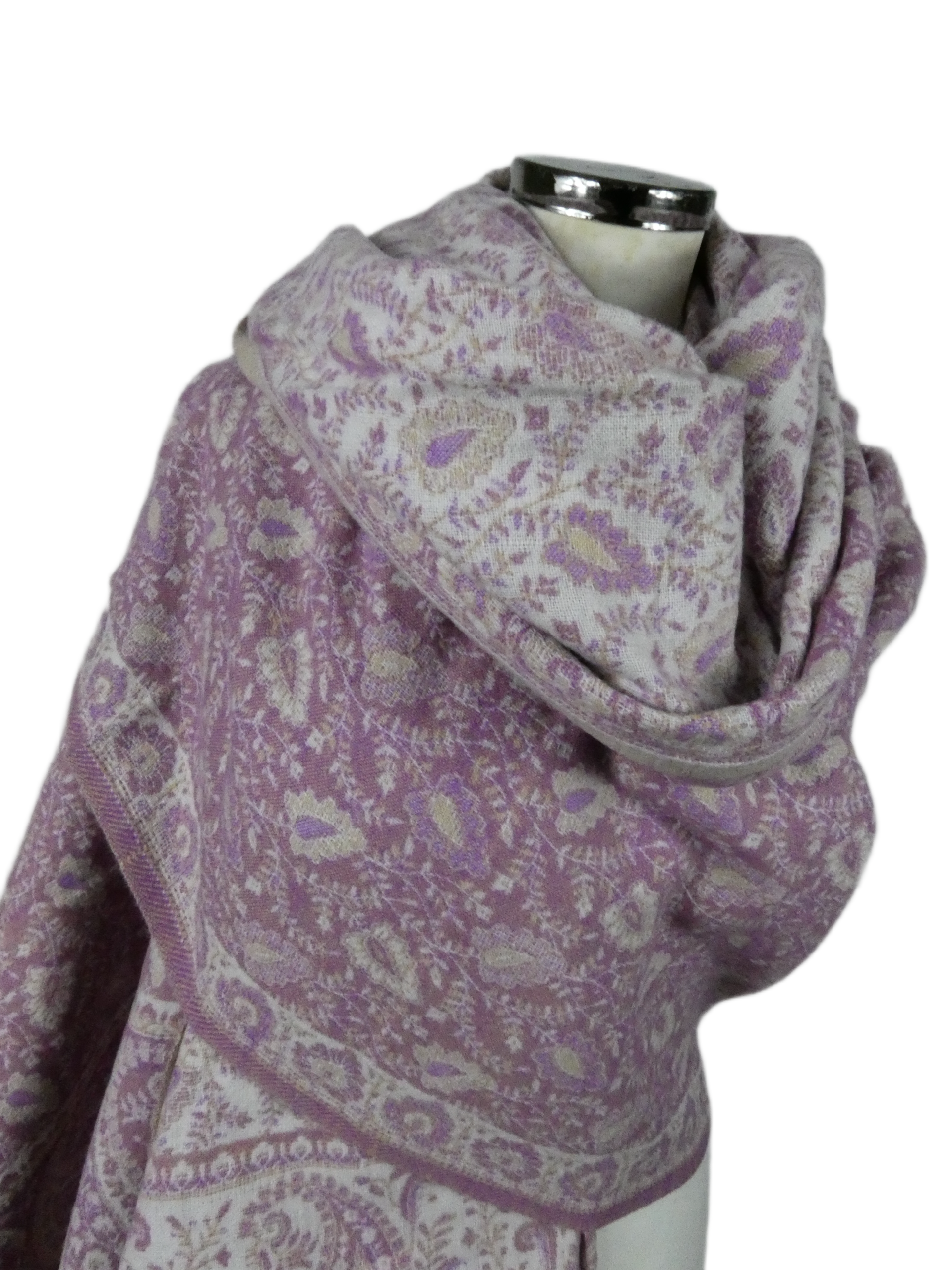 Yakwol Omslagdoek - Paars, Wit, Zand - Afbeelding 8
