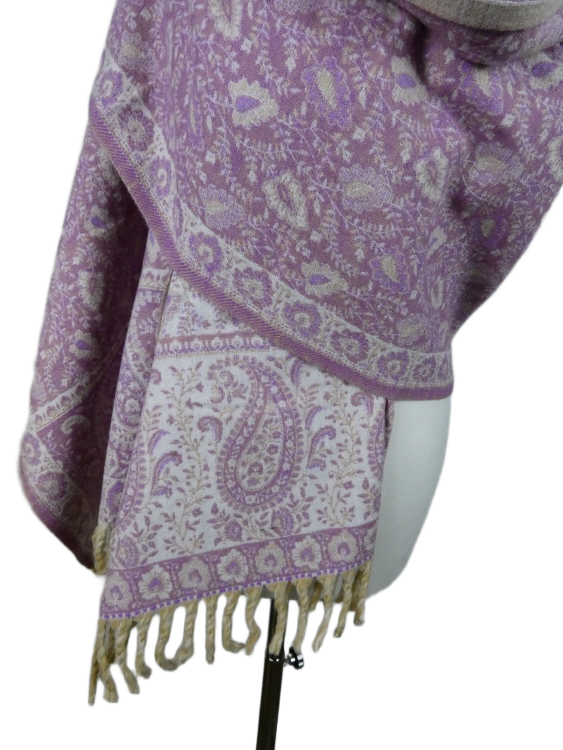 Yakwol Omslagdoek - Paars, Wit, Zand - Afbeelding 9