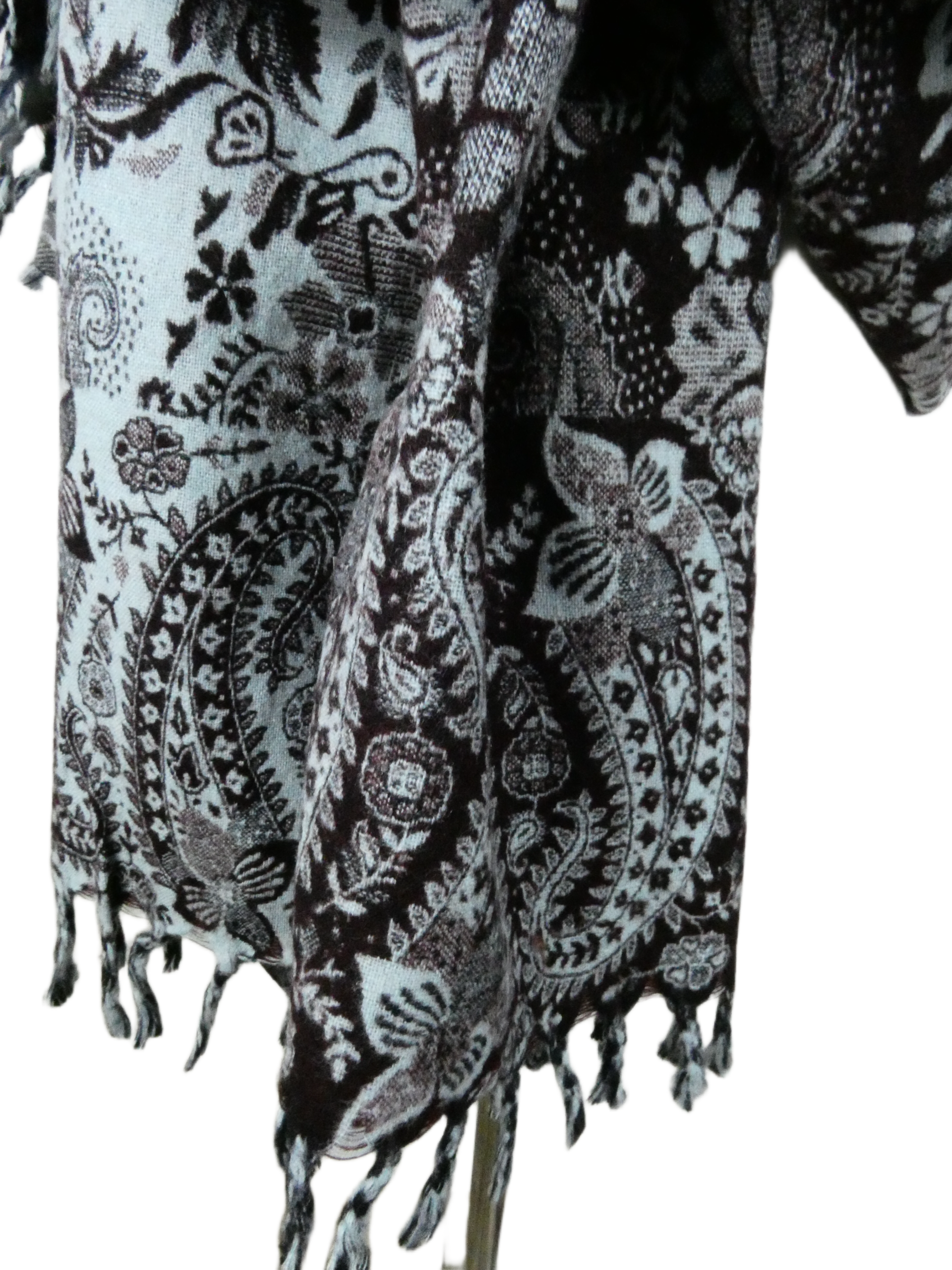 Yakwol Omslagdoek -Aubergine, Blauw, Grijs - Afbeelding 4