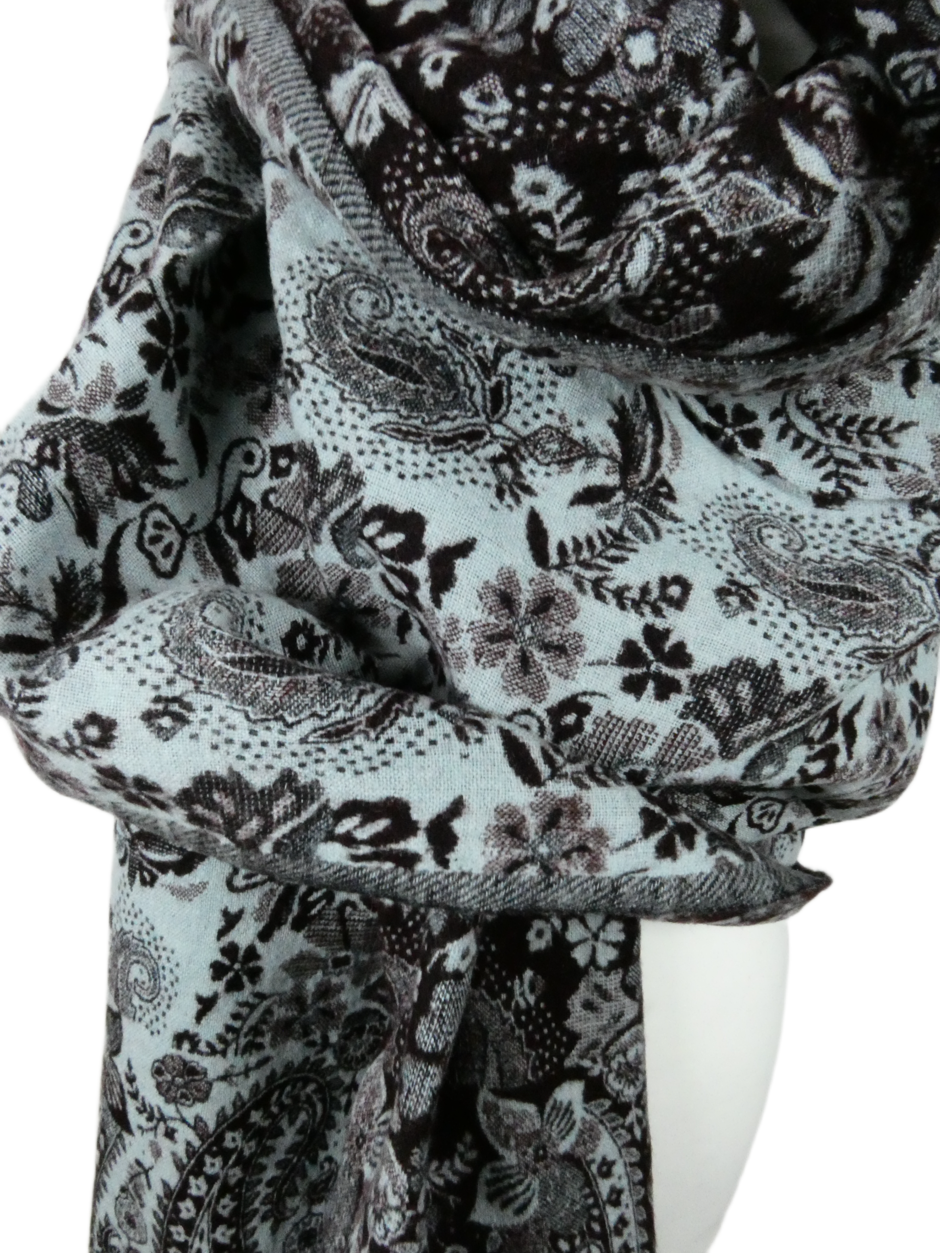 Yakwol Omslagdoek -Aubergine, Blauw, Grijs - Afbeelding 5