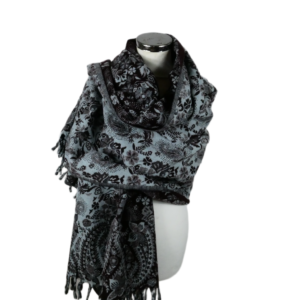 Yakwol Omslagdoek -Aubergine, Blauw, Grijs