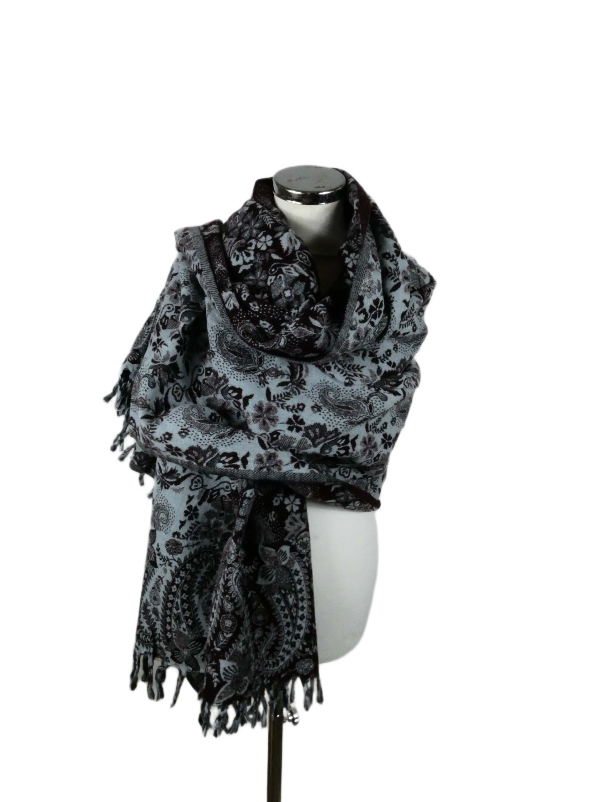 Yakwol Omslagdoek -Aubergine, Blauw, Grijs