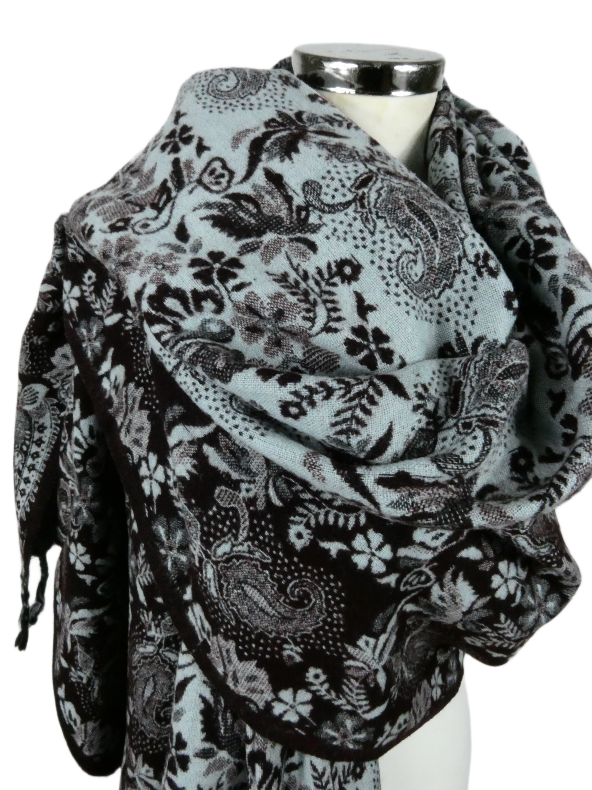 Yakwol Omslagdoek -Aubergine, Blauw, Grijs - Afbeelding 8