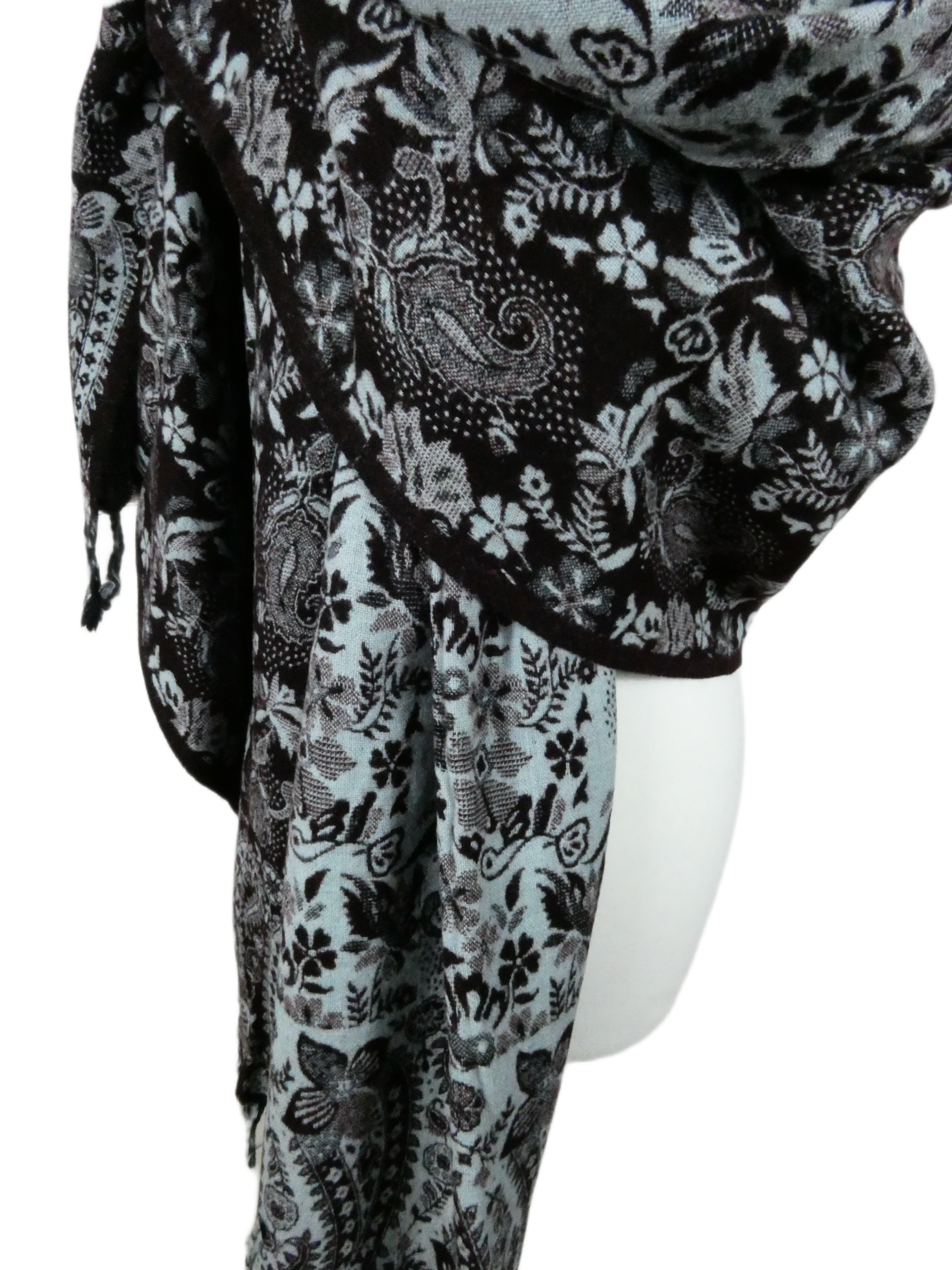 Yakwol Omslagdoek -Aubergine, Blauw, Grijs - Afbeelding 9
