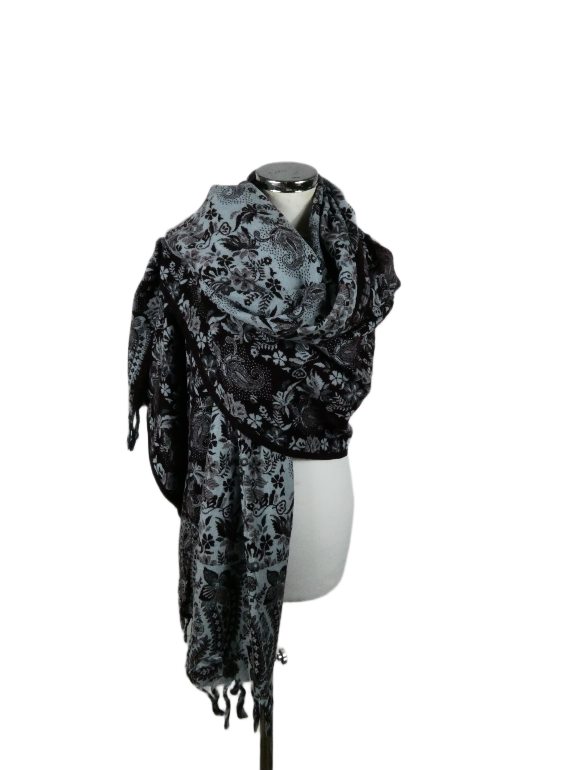 Yakwol Omslagdoek -Aubergine, Blauw, Grijs - Afbeelding 10