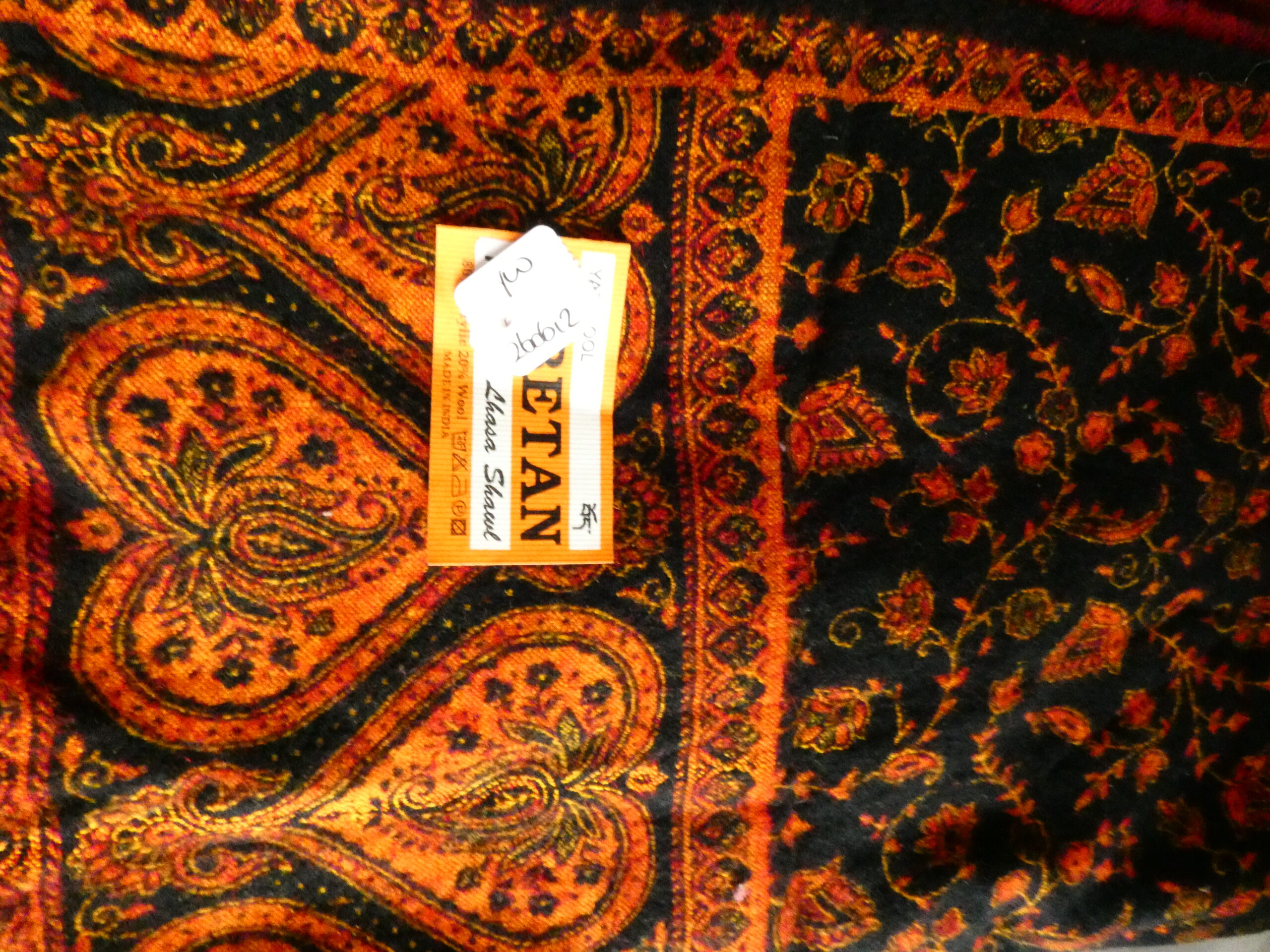 Yakwol Omslagdoek -Oker, Oranje, Zwart - Afbeelding 13