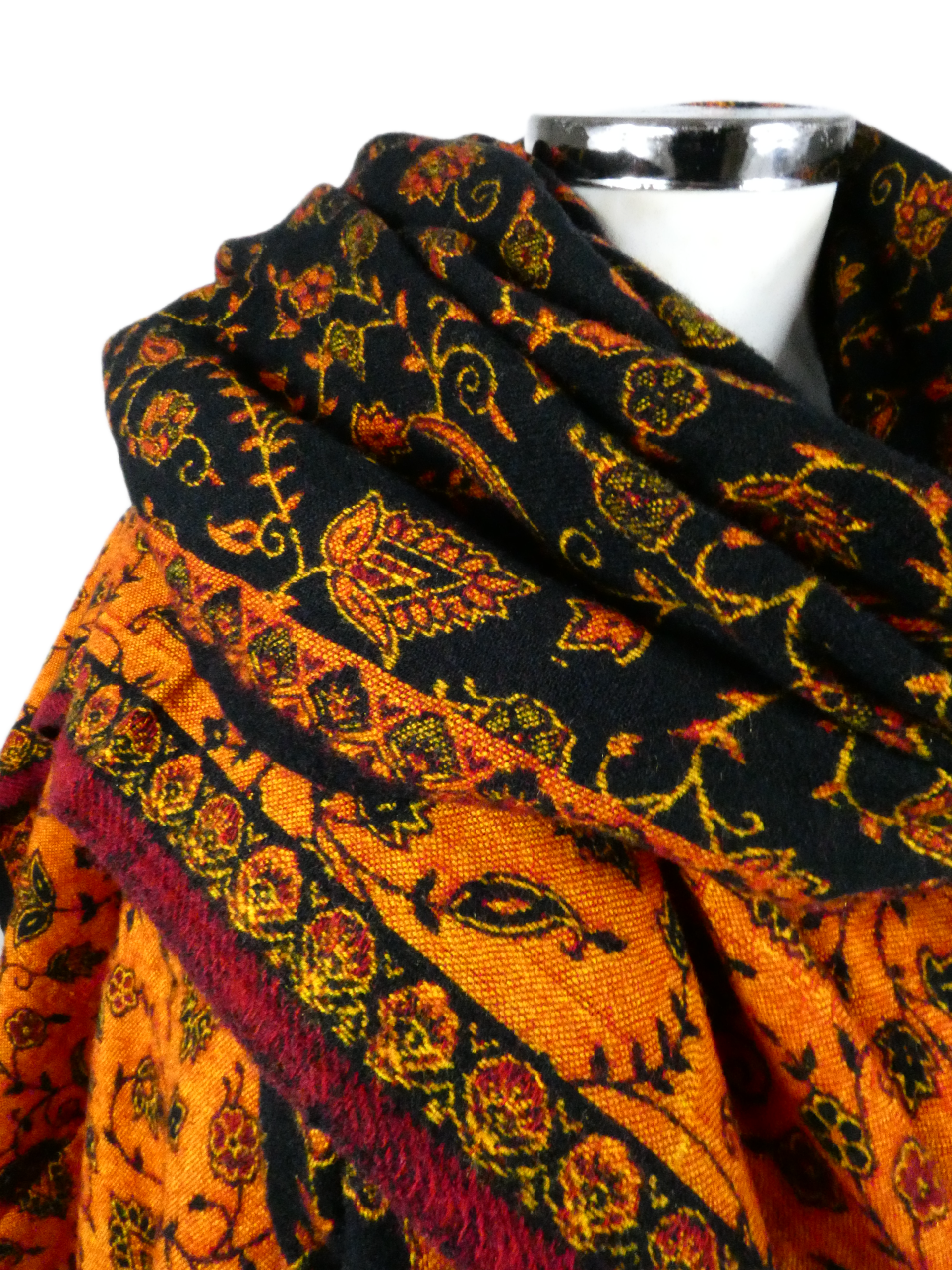 Yakwol Omslagdoek -Oker, Oranje, Zwart - Afbeelding 11
