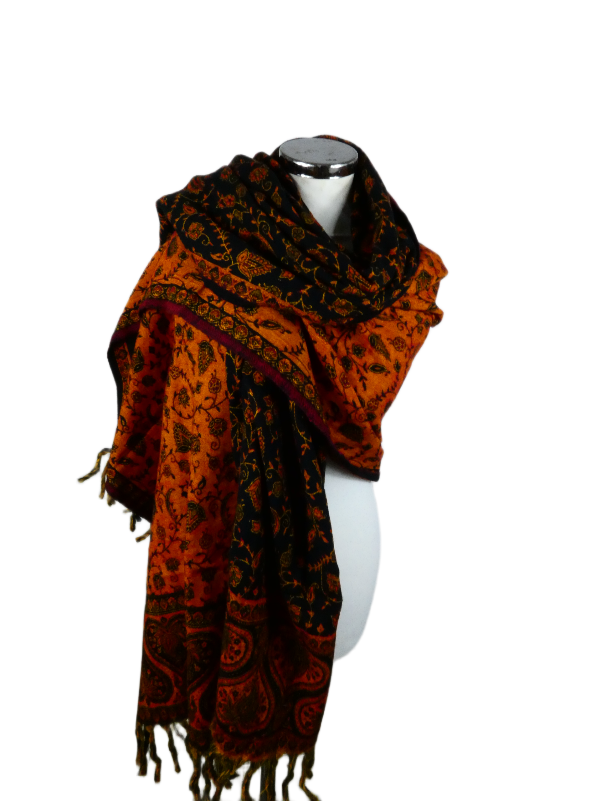 Yakwol Omslagdoek -Oker, Oranje, Zwart