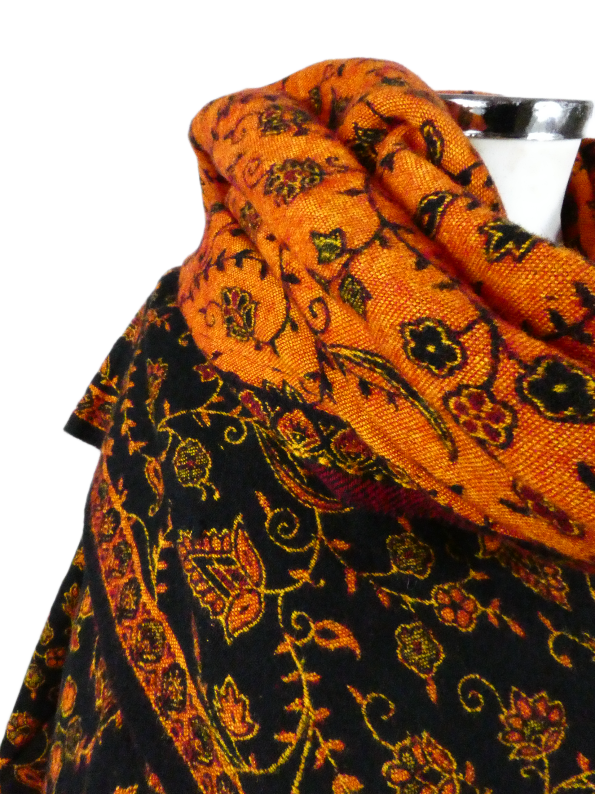 Yakwol Omslagdoek -Oker, Oranje, Zwart - Afbeelding 7