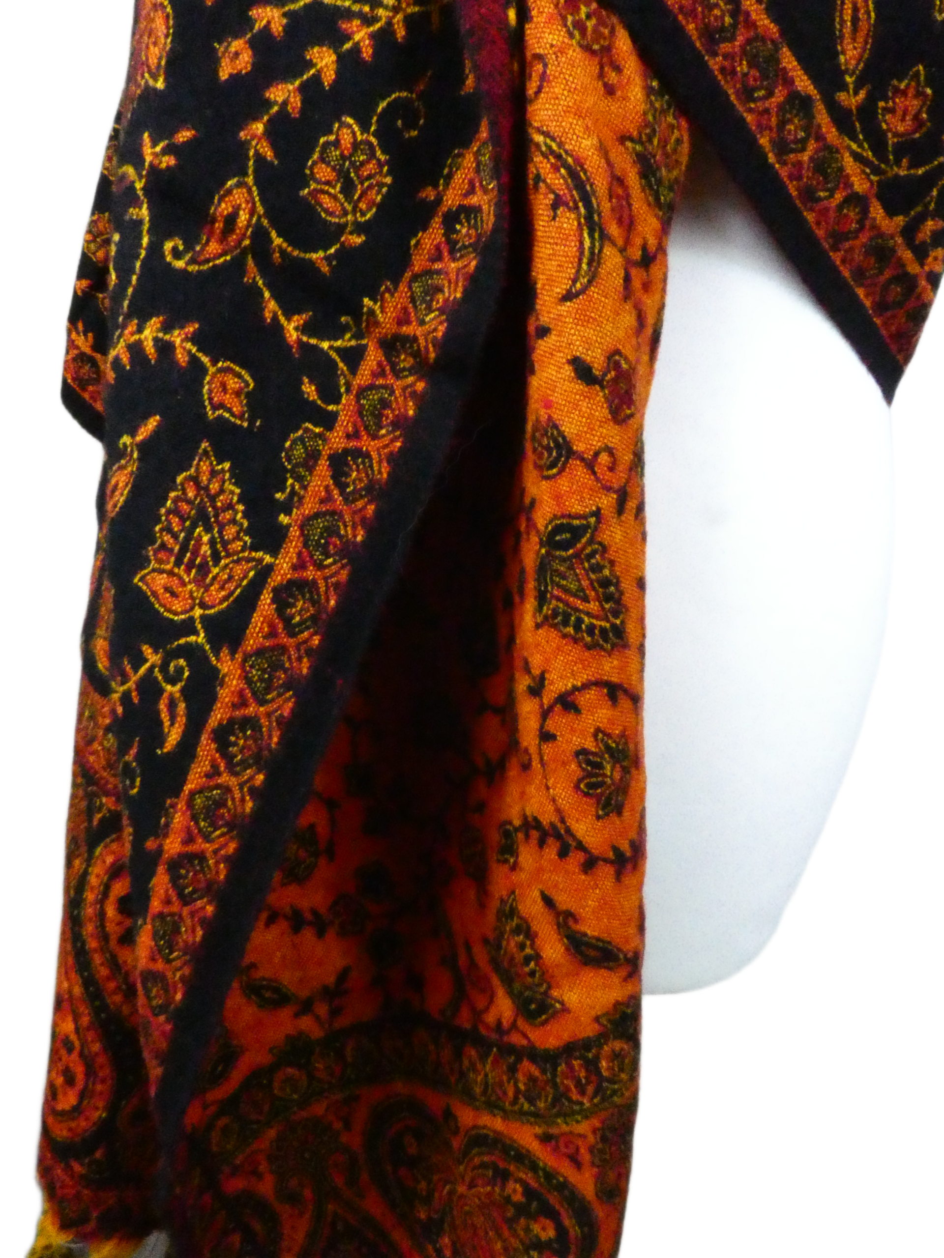Yakwol Omslagdoek -Oker, Oranje, Zwart - Afbeelding 6