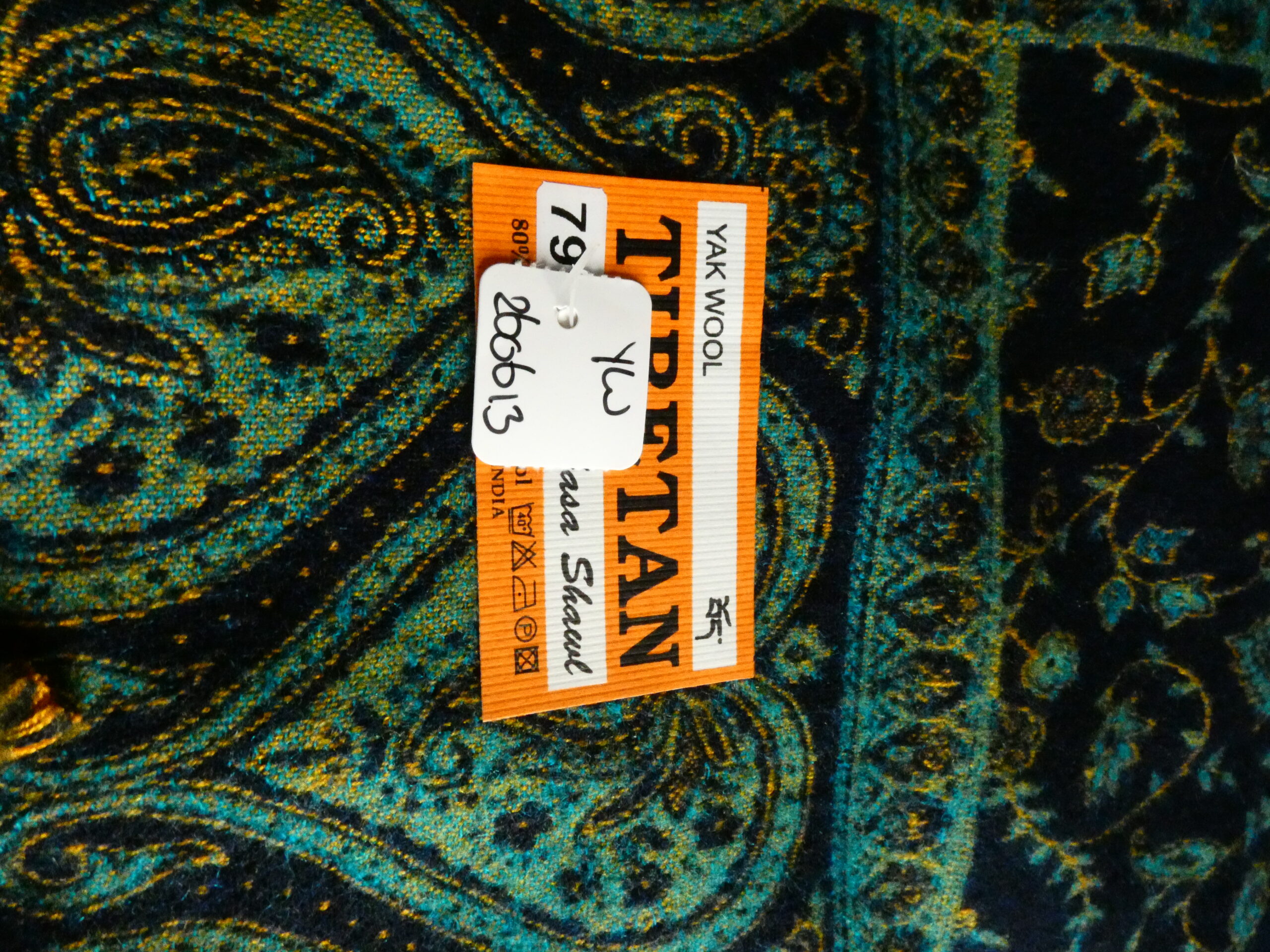 Yakwol Omslagdoek -Blauw, Oker, Turquoise - Afbeelding 3