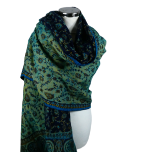 Yakwol Omslagdoek -Blauw, Oker, Turquoise