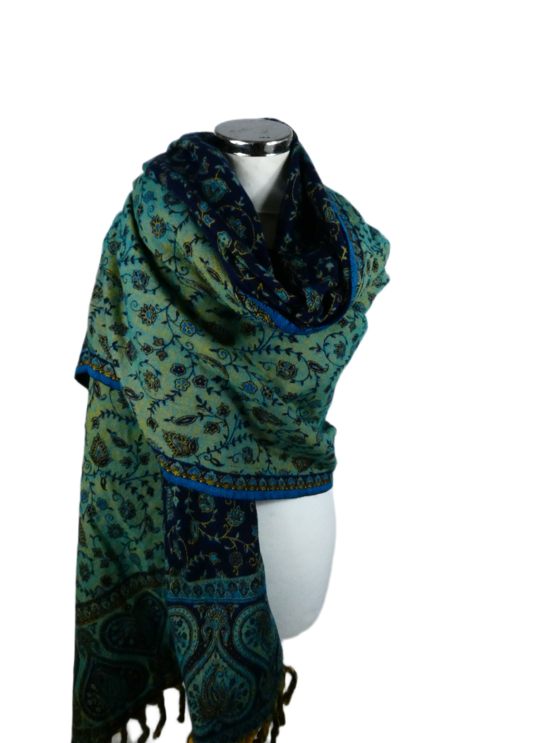 Yakwol Omslagdoek -Blauw, Oker, Turquoise