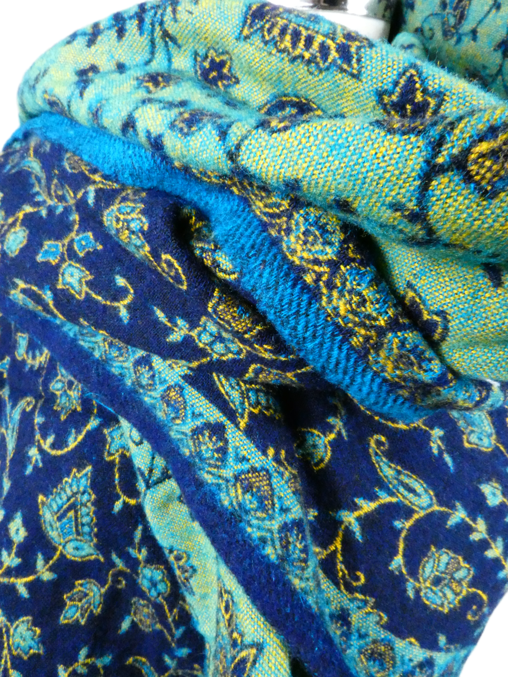 Yakwol Omslagdoek -Blauw, Oker, Turquoise - Afbeelding 8