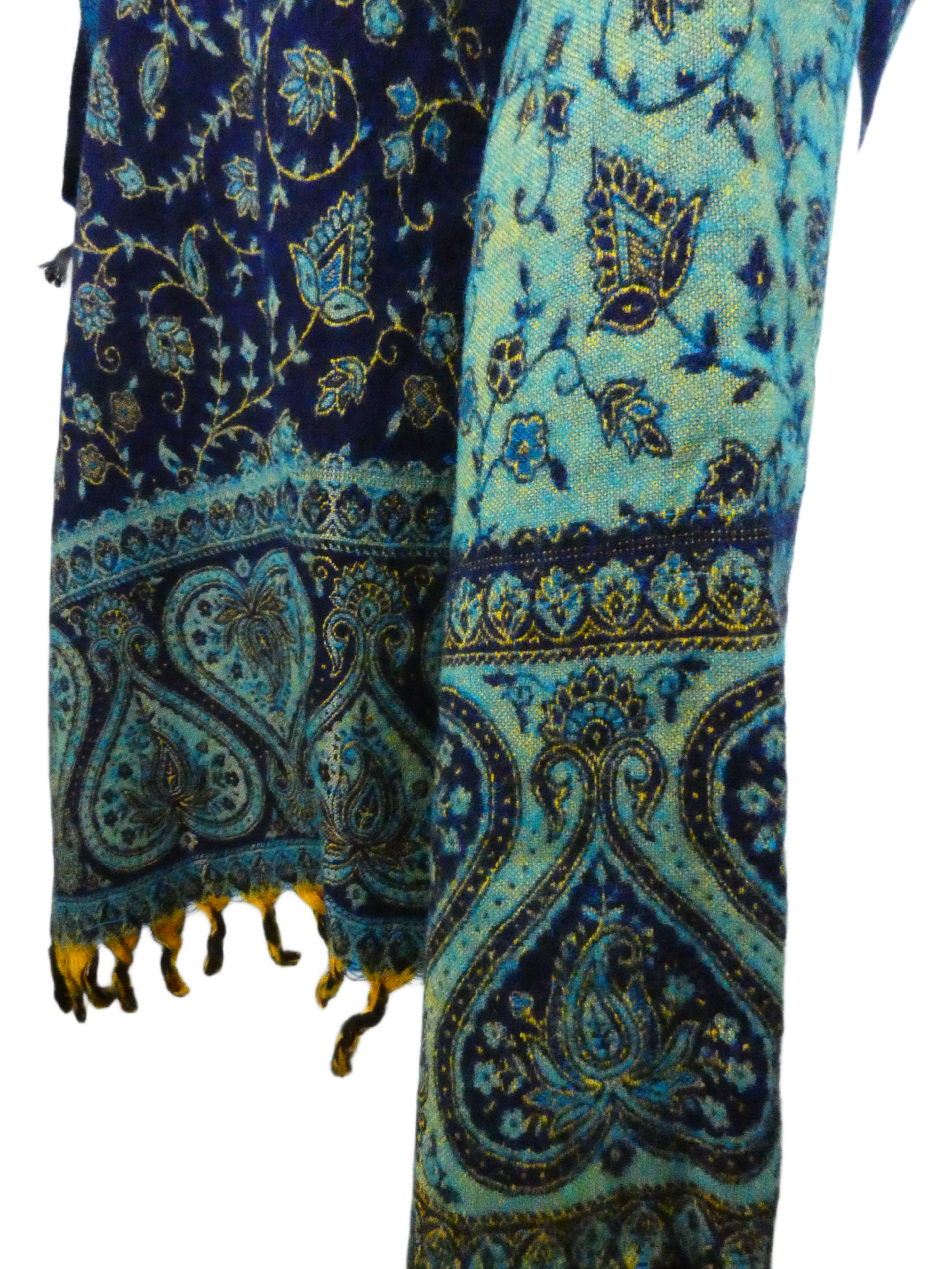 Yakwol Omslagdoek -Blauw, Oker, Turquoise - Afbeelding 9