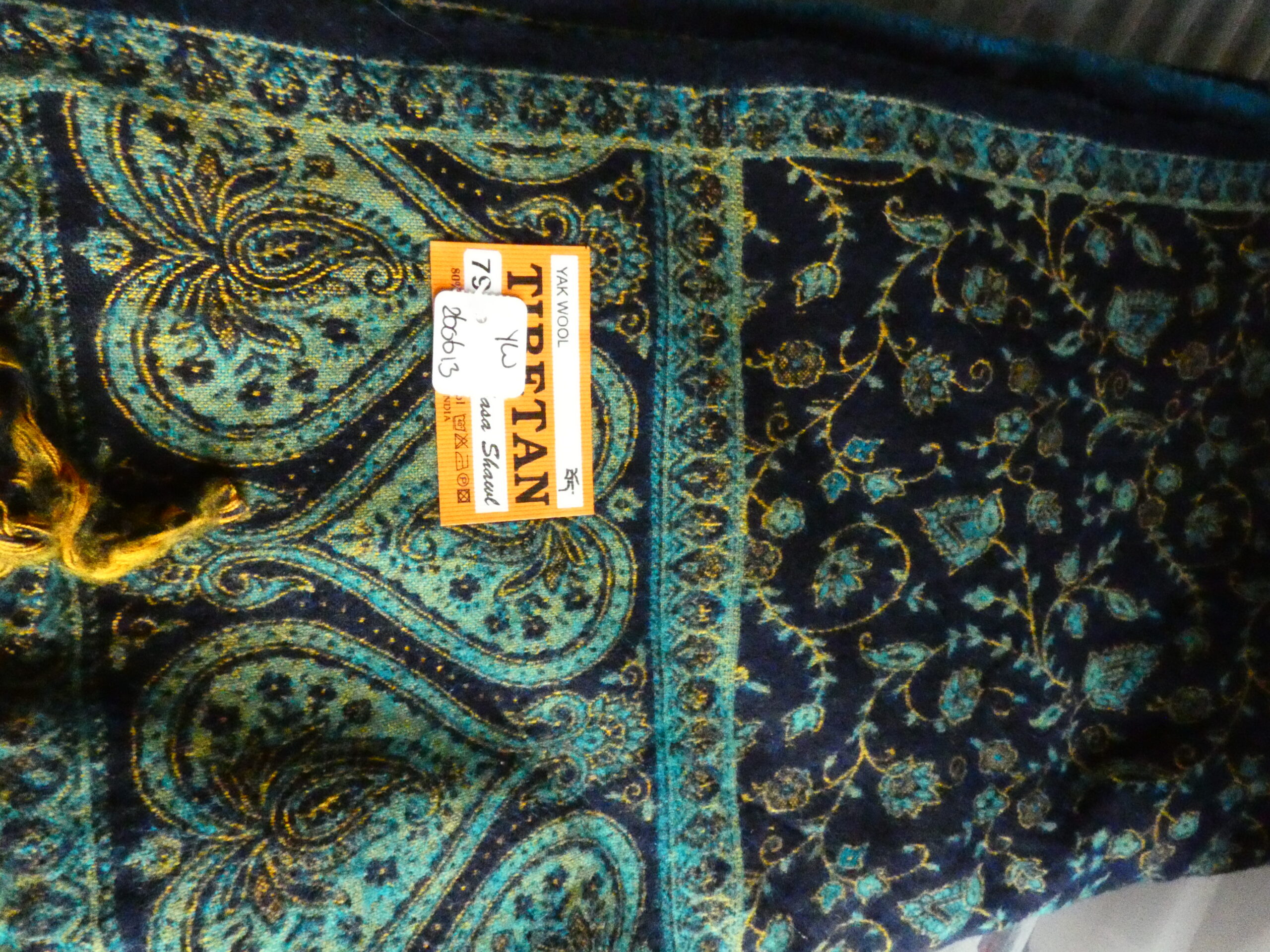 Yakwol Omslagdoek -Blauw, Oker, Turquoise - Afbeelding 11