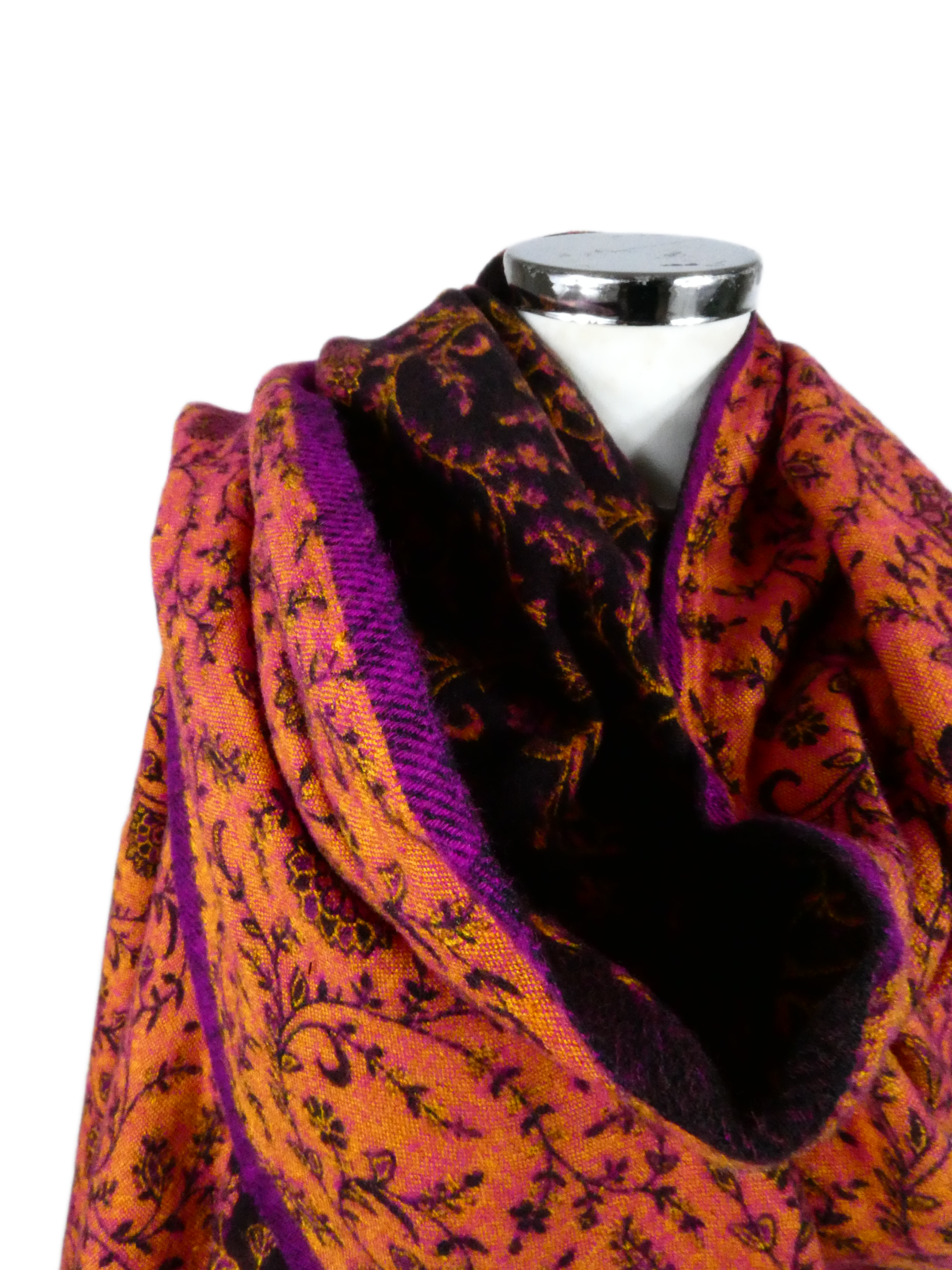 Yakwol Omslagdoek -Paars, Oker, Roze, Zwart - Afbeelding 4