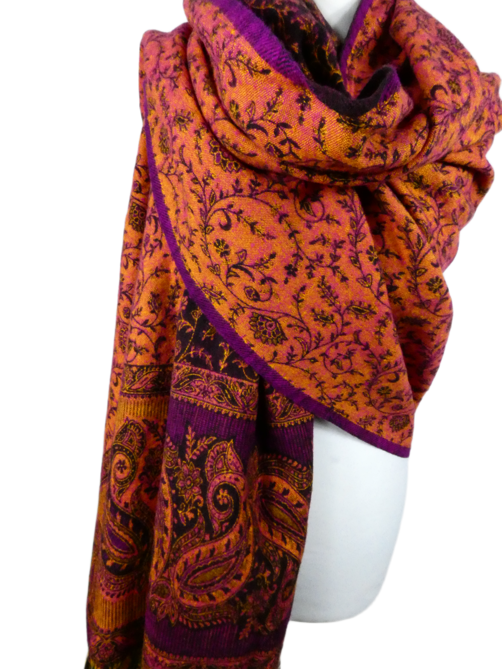 Yakwol Omslagdoek -Paars, Oker, Roze, Zwart - Afbeelding 5