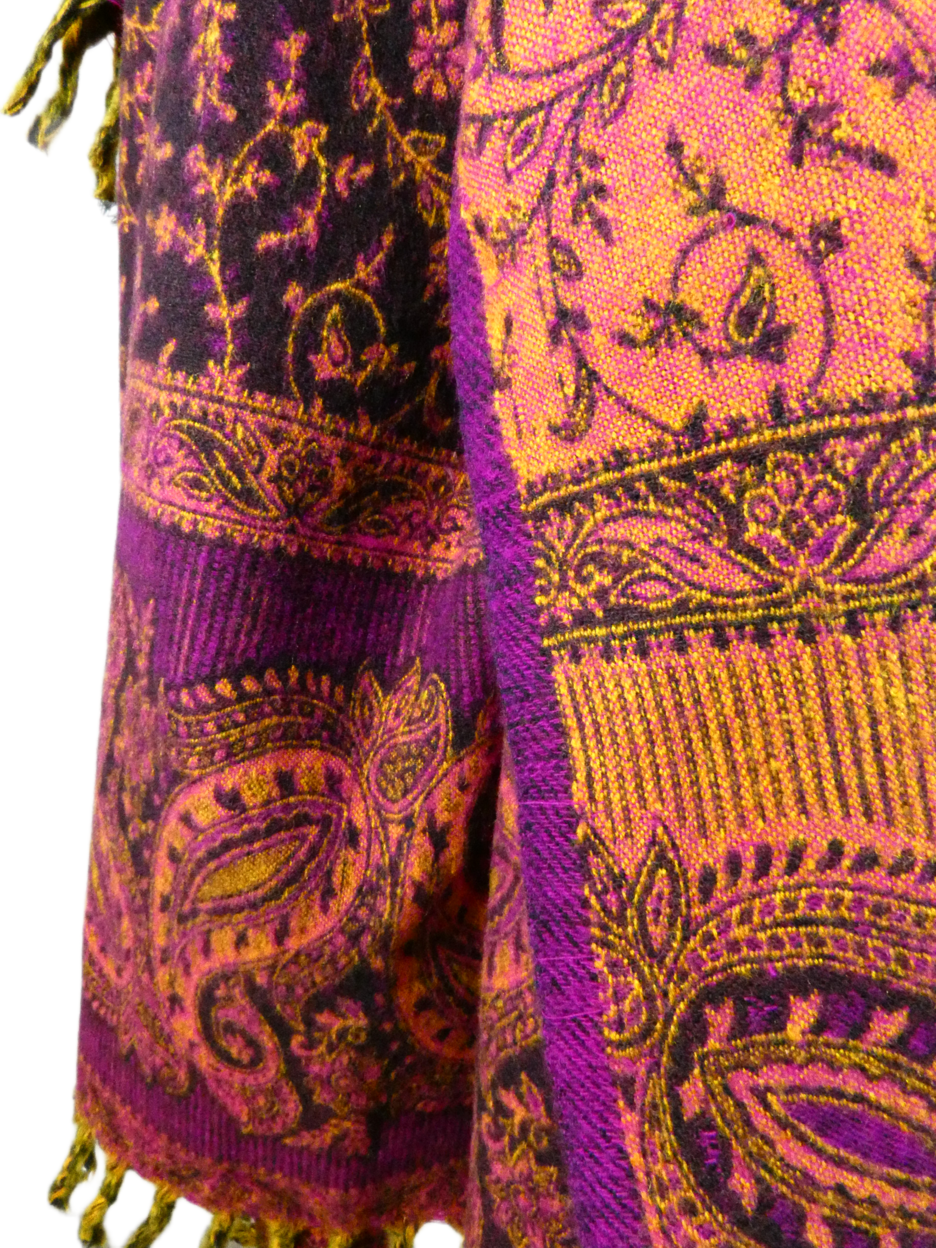 Yakwol Omslagdoek -Paars, Oker, Roze, Zwart - Afbeelding 7