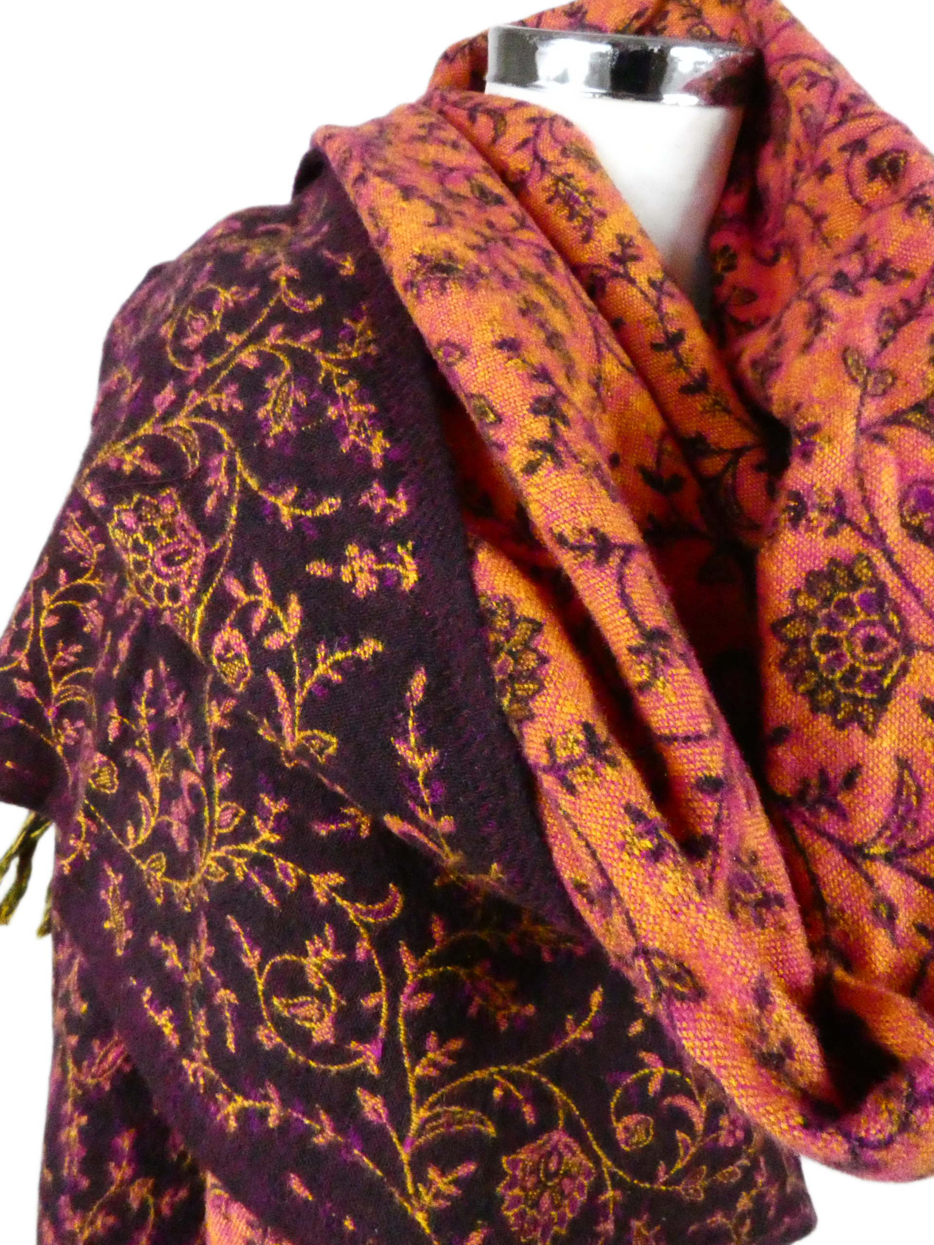 Yakwol Omslagdoek -Paars, Oker, Roze, Zwart - Afbeelding 9