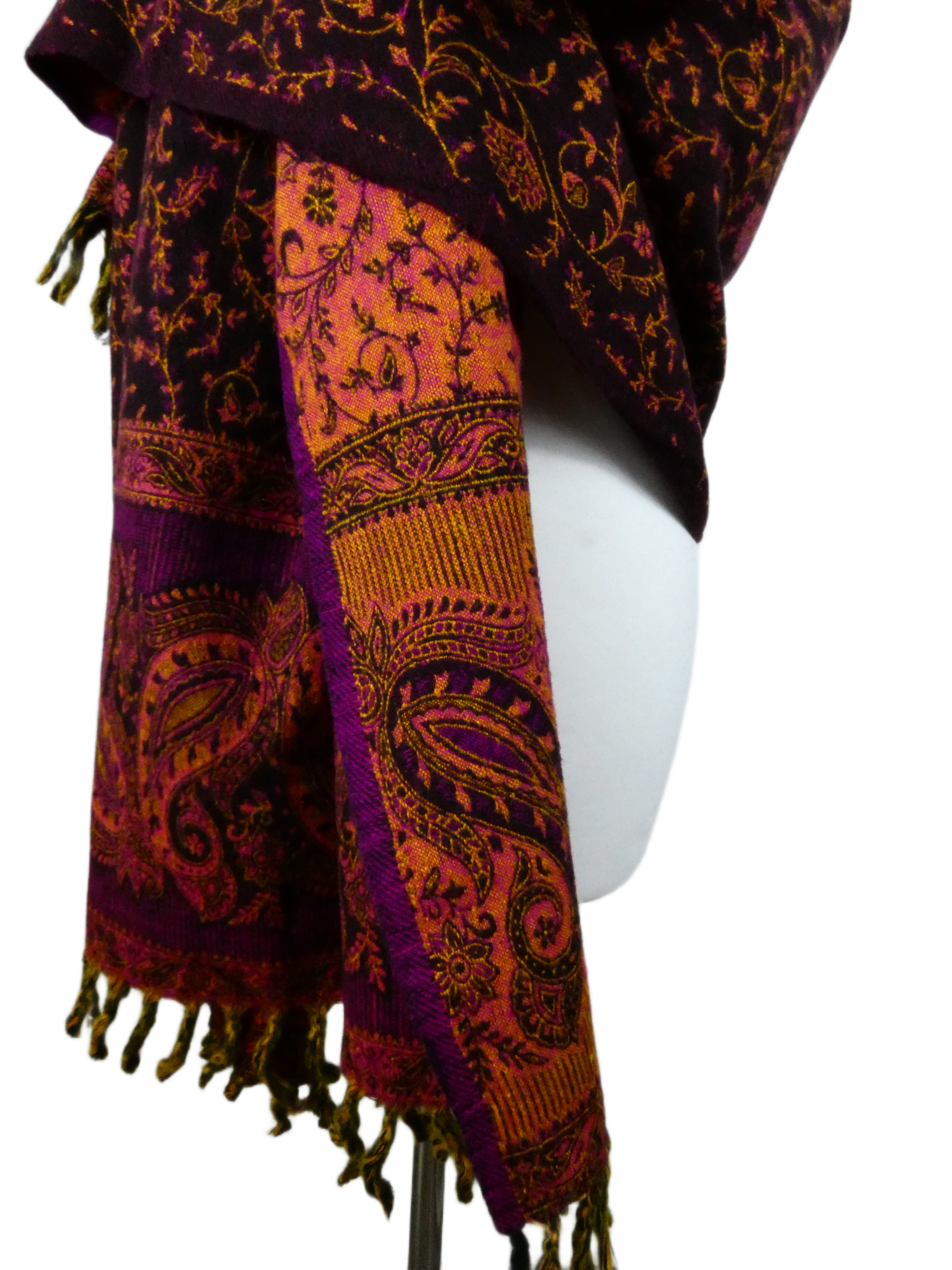 Yakwol Omslagdoek -Paars, Oker, Roze, Zwart - Afbeelding 10