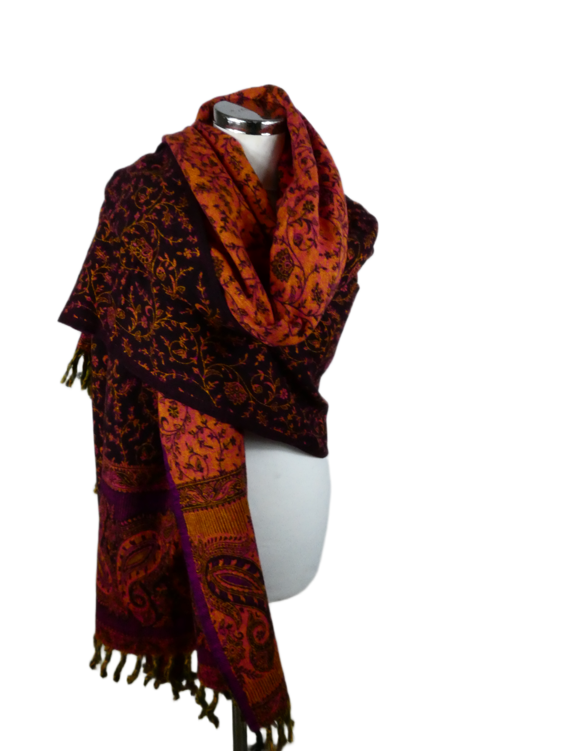 Yakwol Omslagdoek -Paars, Oker, Roze, Zwart - Afbeelding 11