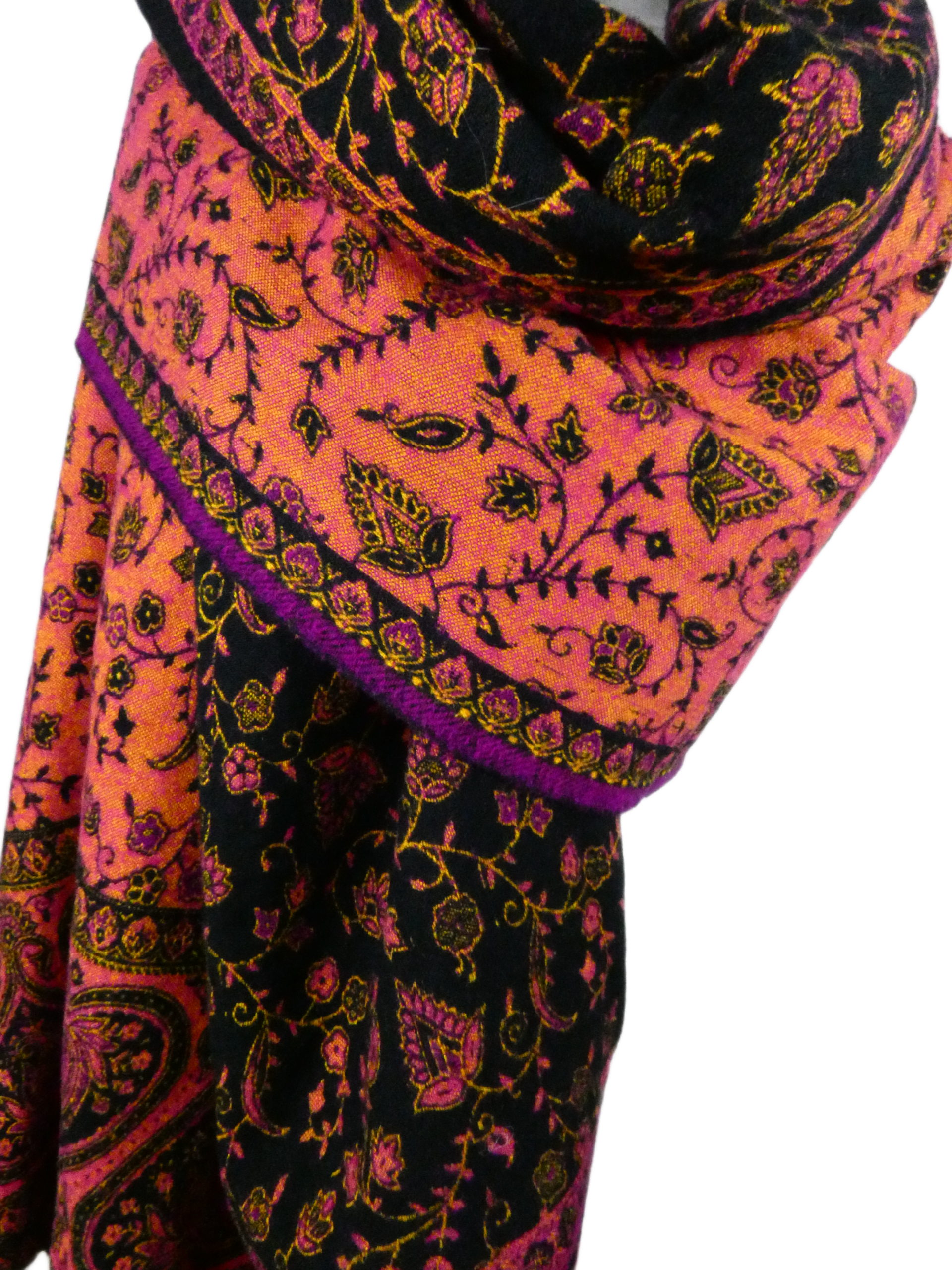 Yakwol Omslagdoek -Oker, Oranje, Roze, Zwart - Afbeelding 6