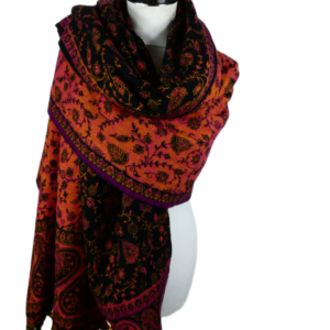 Yakwol Omslagdoek -Oker, Oranje, Roze, Zwart