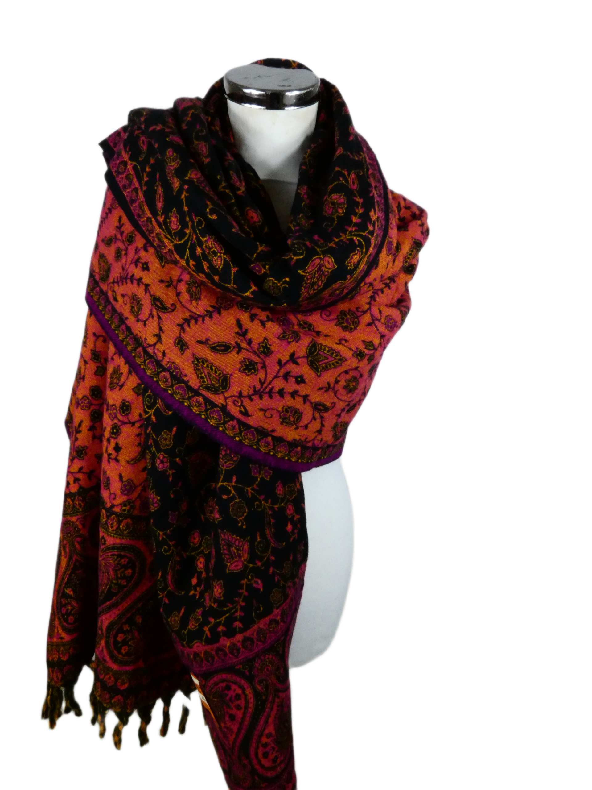 Yakwol Omslagdoek -Oker, Oranje, Roze, Zwart
