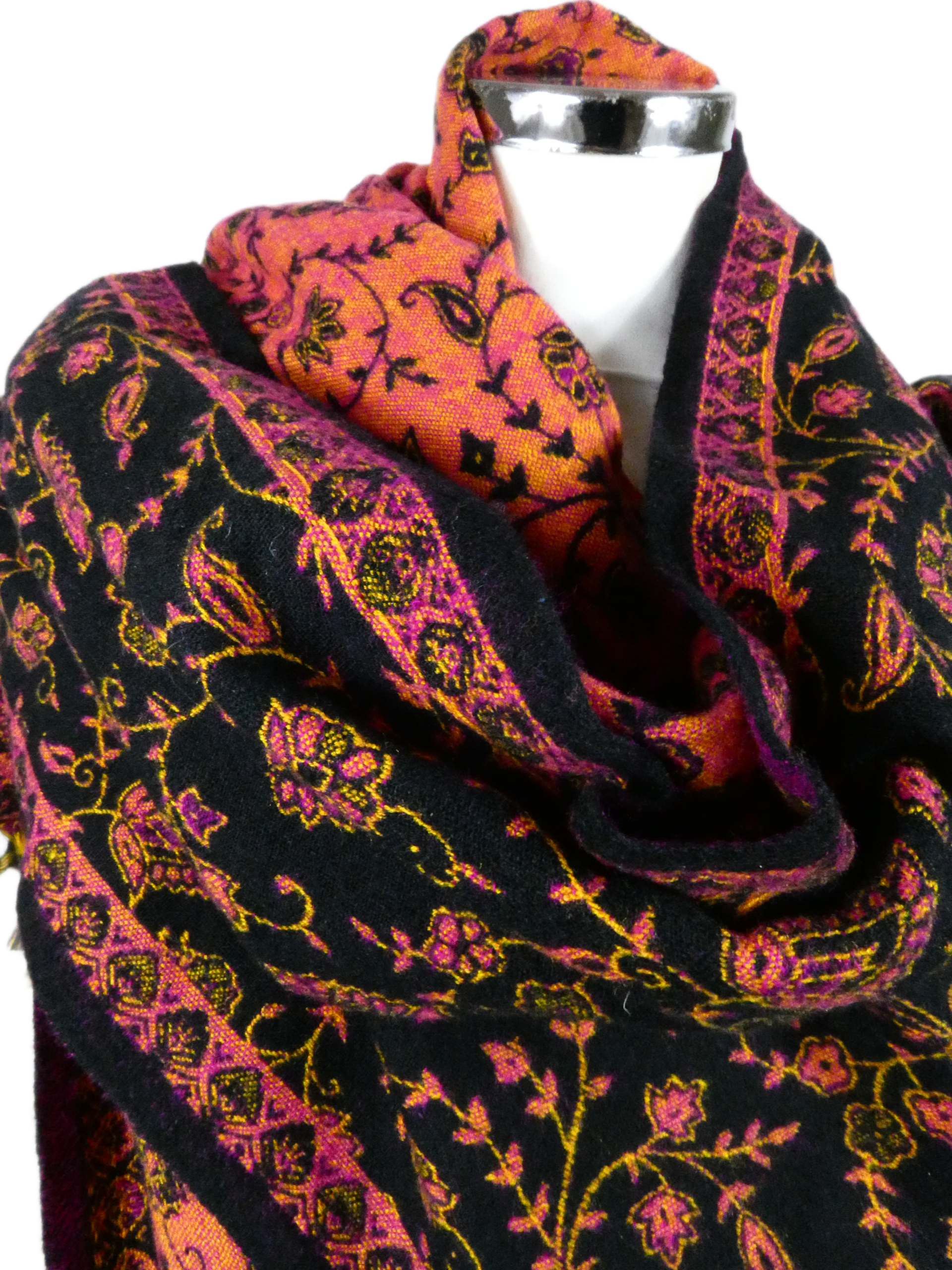 Yakwol Omslagdoek -Oker, Oranje, Roze, Zwart - Afbeelding 9