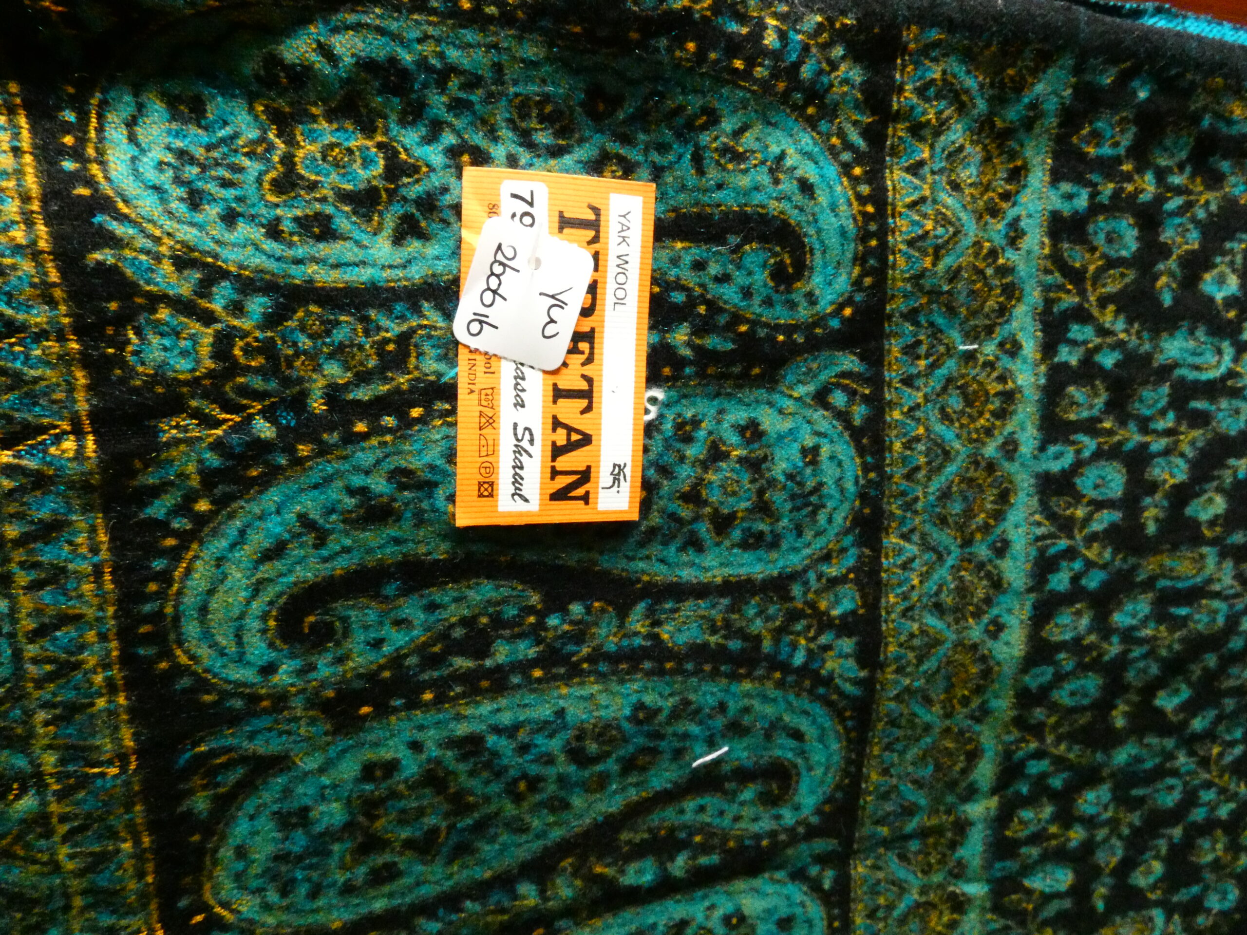 Yakwol Omslagdoek -Blauw, Oker, Turquoise - Afbeelding 3