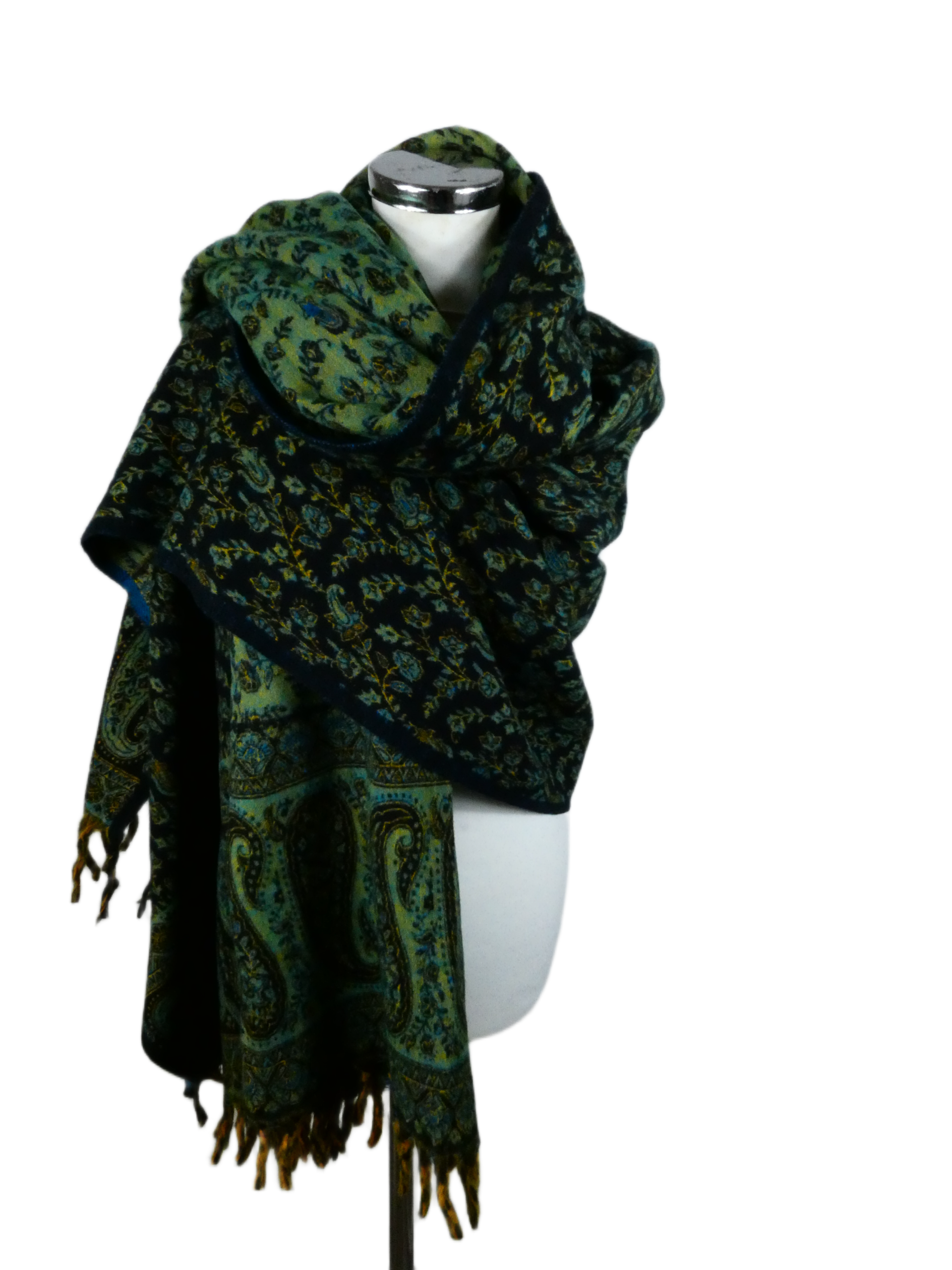 Yakwol Omslagdoek -Blauw, Oker, Turquoise - Afbeelding 12