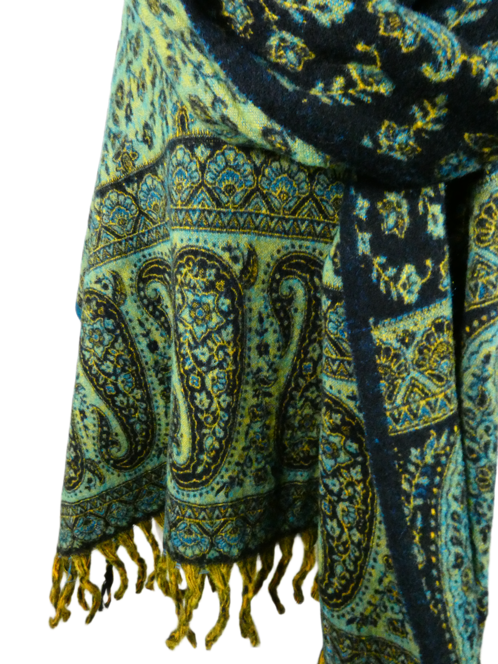 Yakwol Omslagdoek -Blauw, Oker, Turquoise - Afbeelding 4