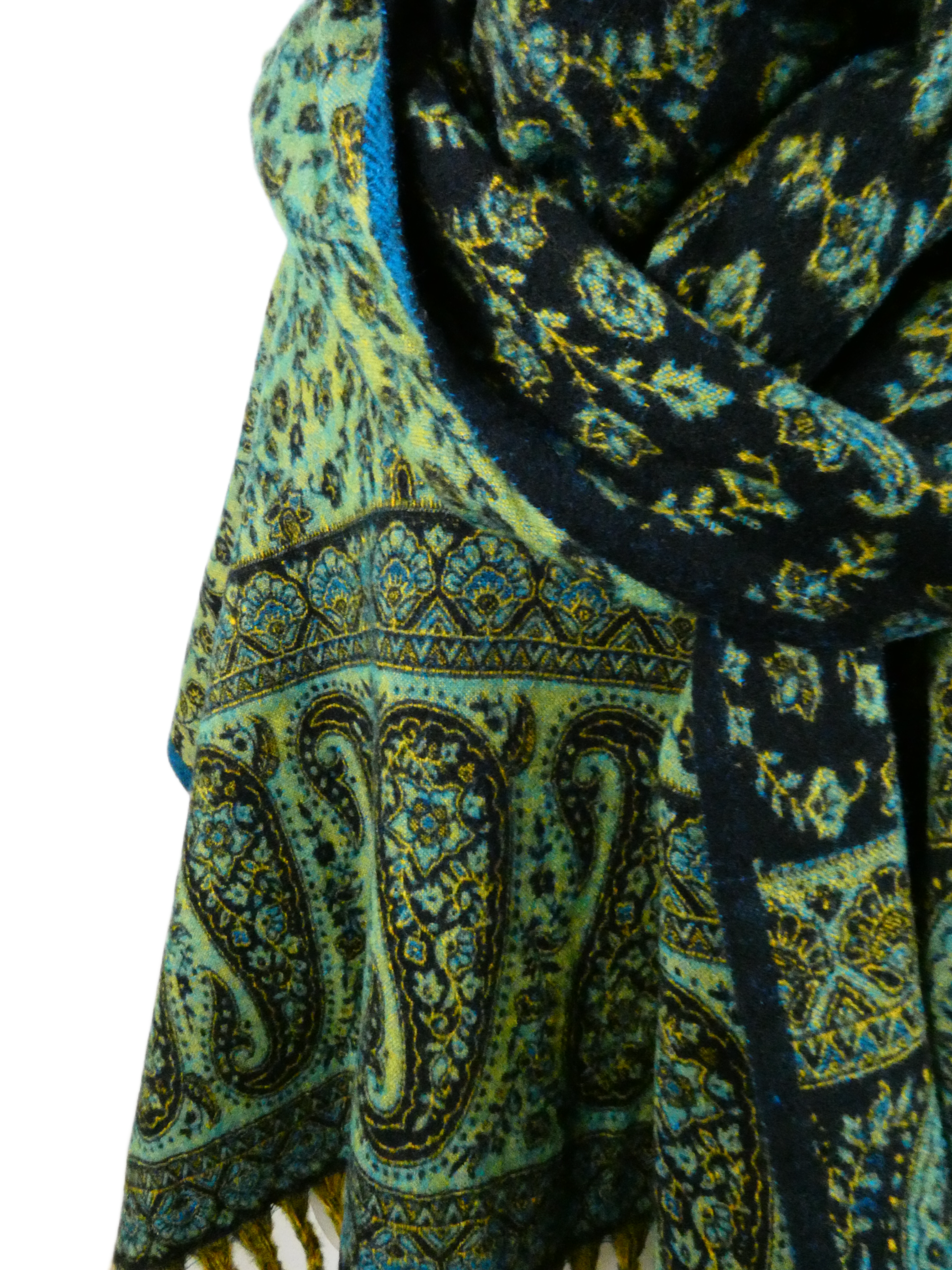 Yakwol Omslagdoek -Blauw, Oker, Turquoise - Afbeelding 5