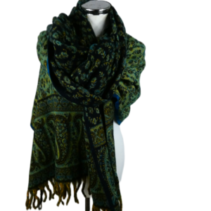 Yakwol Omslagdoek -Blauw, Oker, Turquoise