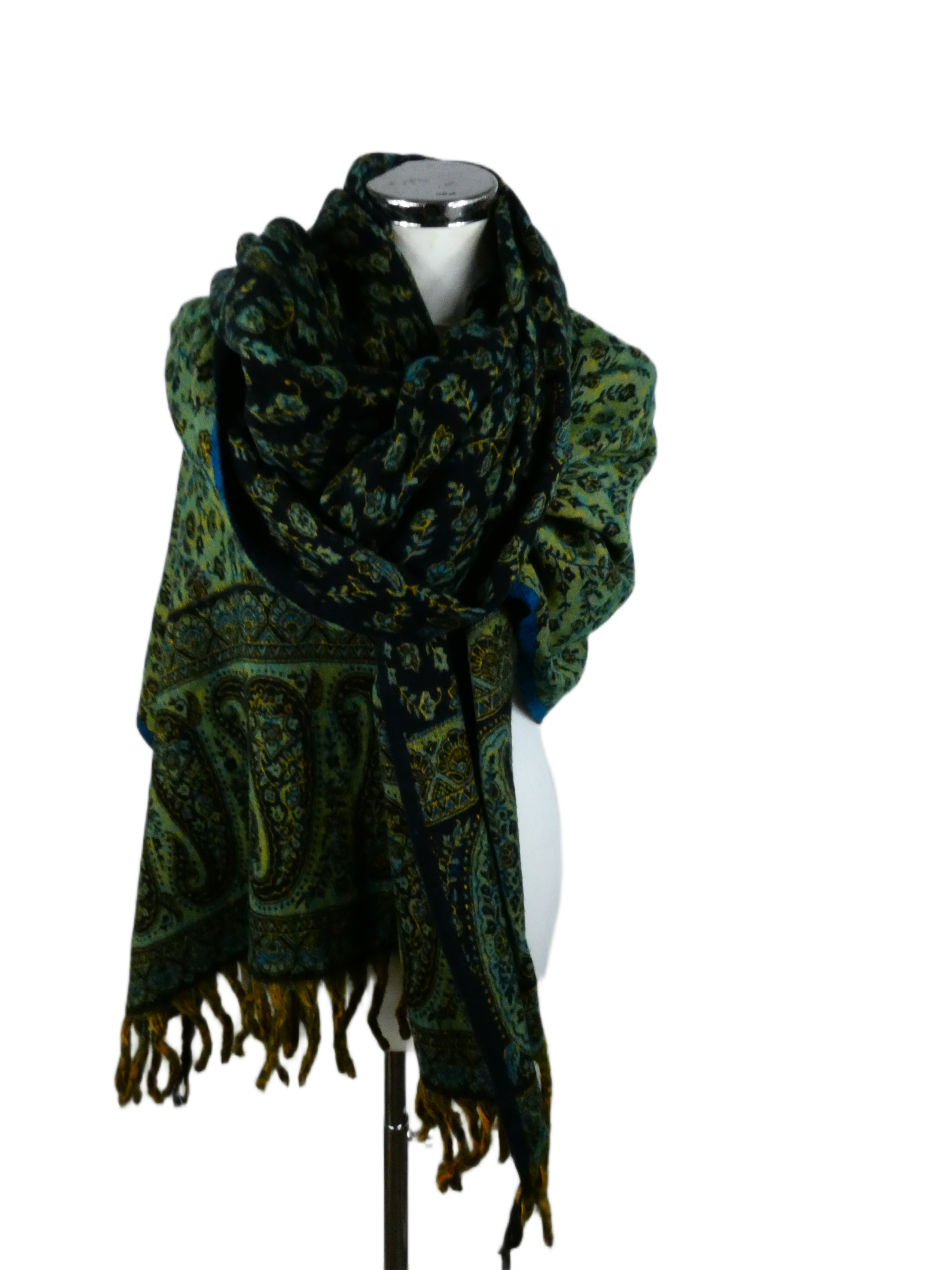 Yakwol Omslagdoek -Blauw, Oker, Turquoise