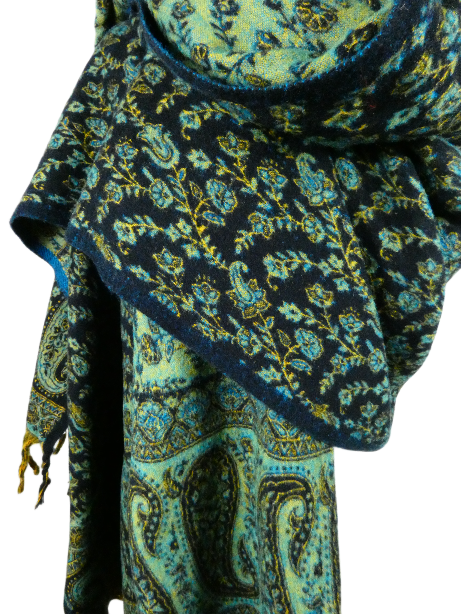 Yakwol Omslagdoek -Blauw, Oker, Turquoise - Afbeelding 8