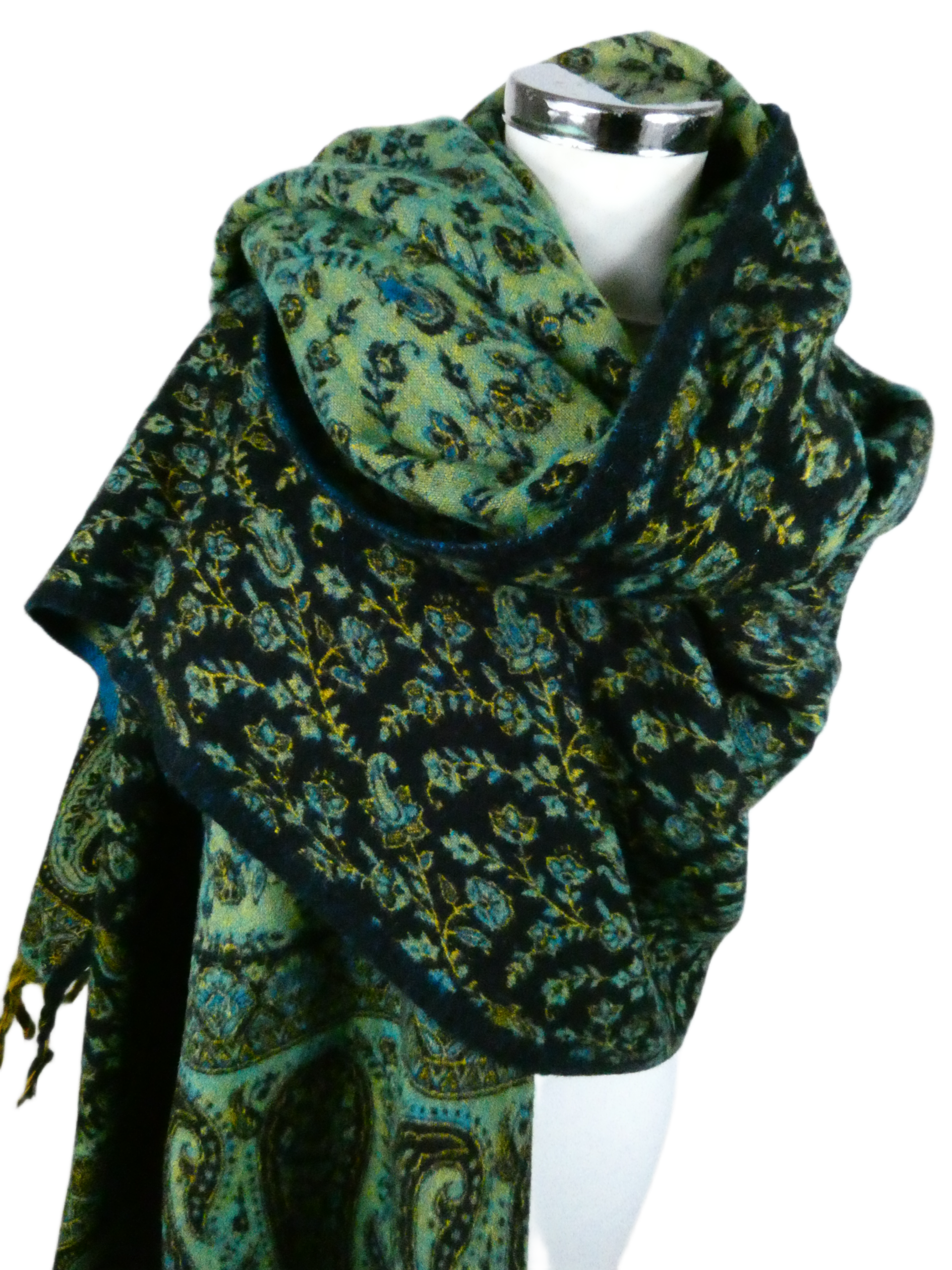 Yakwol Omslagdoek -Blauw, Oker, Turquoise - Afbeelding 10