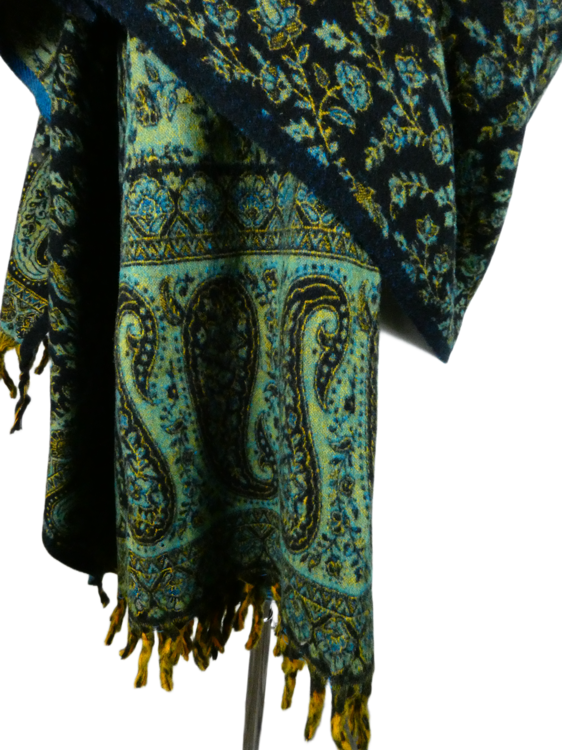 Yakwol Omslagdoek -Blauw, Oker, Turquoise - Afbeelding 11