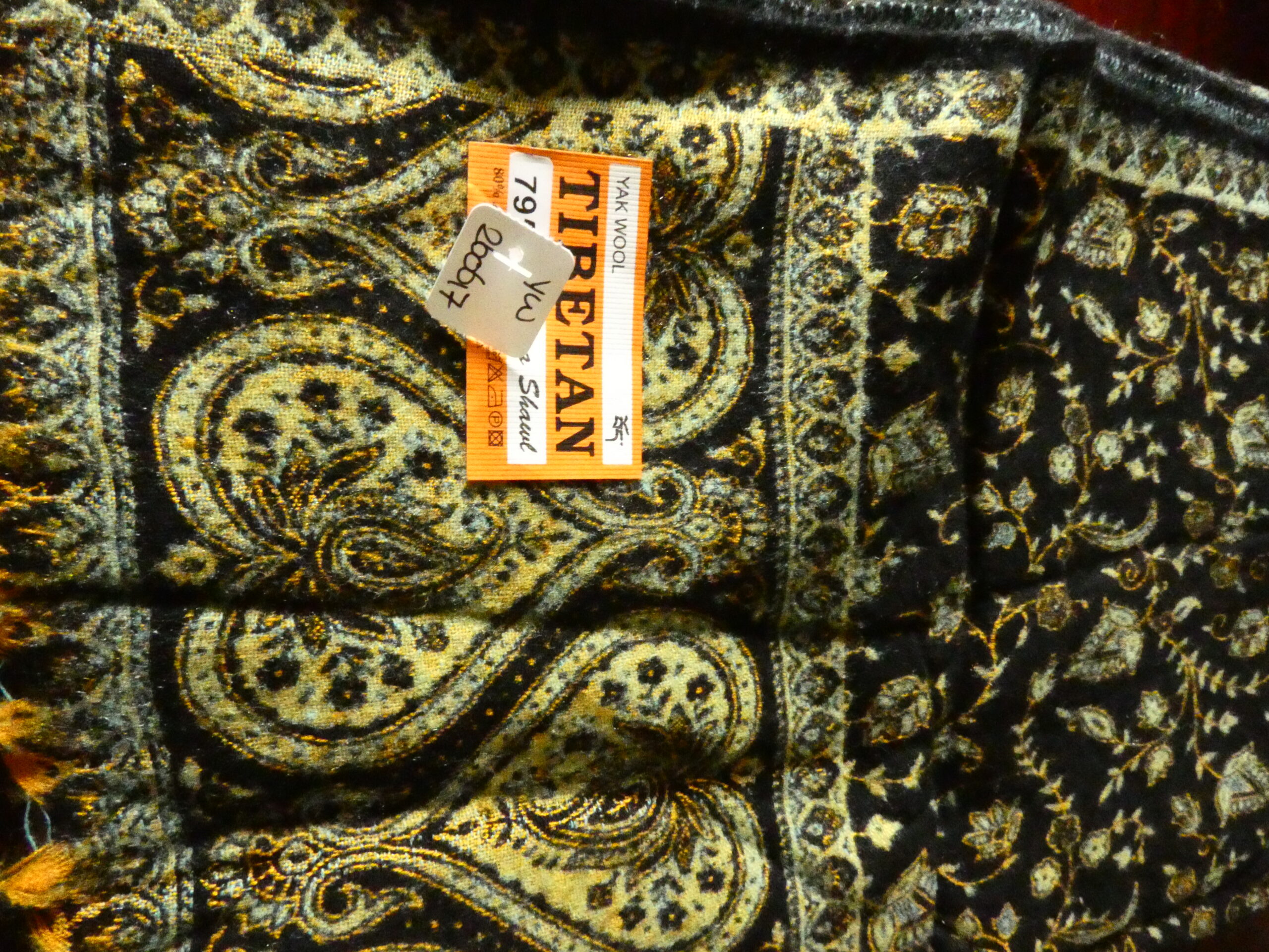 Yakwol Omslagdoek -Blauw, Bruin, Oker, Geel, Zwart - Afbeelding 3