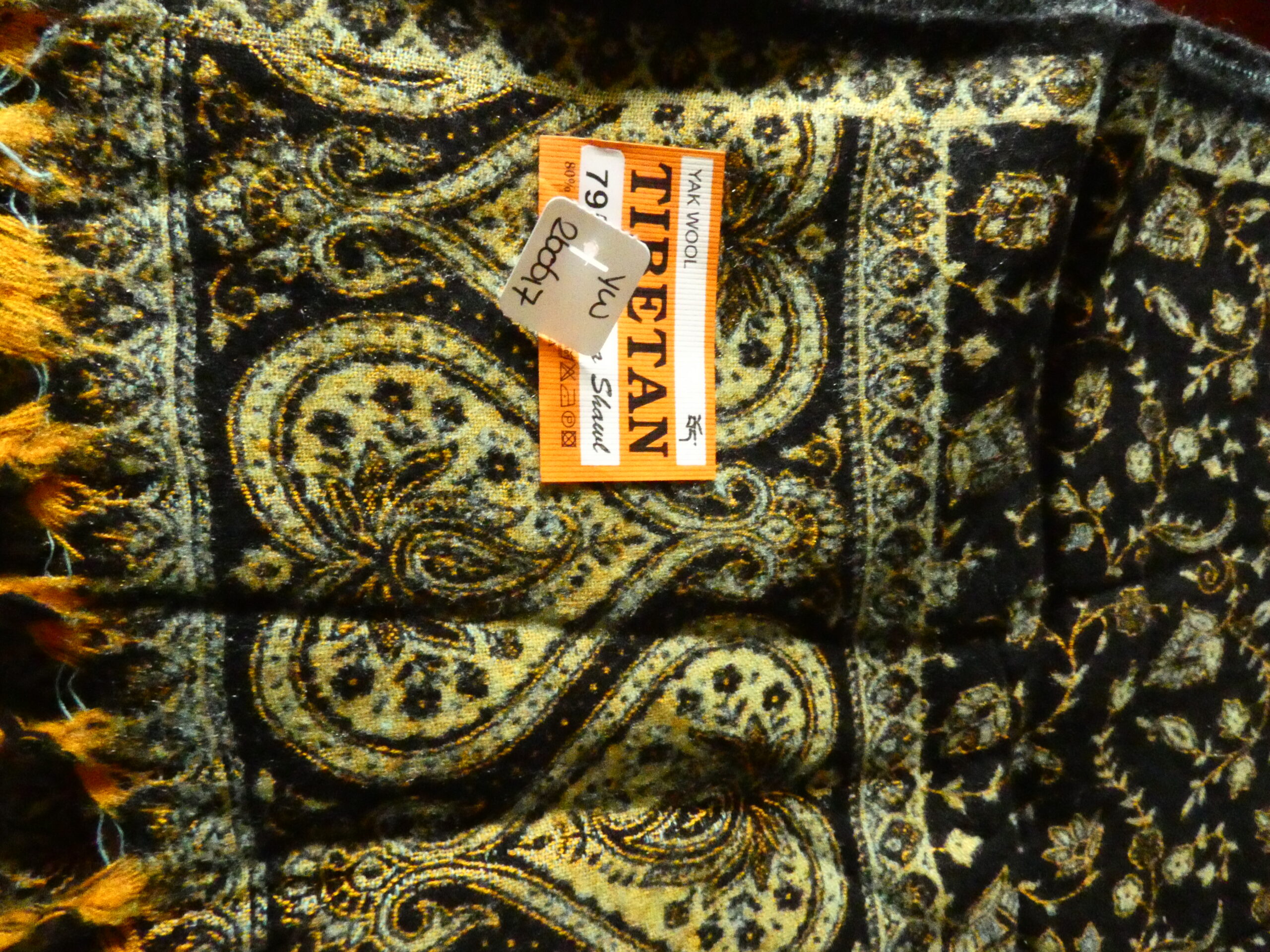 Yakwol Omslagdoek -Blauw, Bruin, Oker, Geel, Zwart - Afbeelding 12