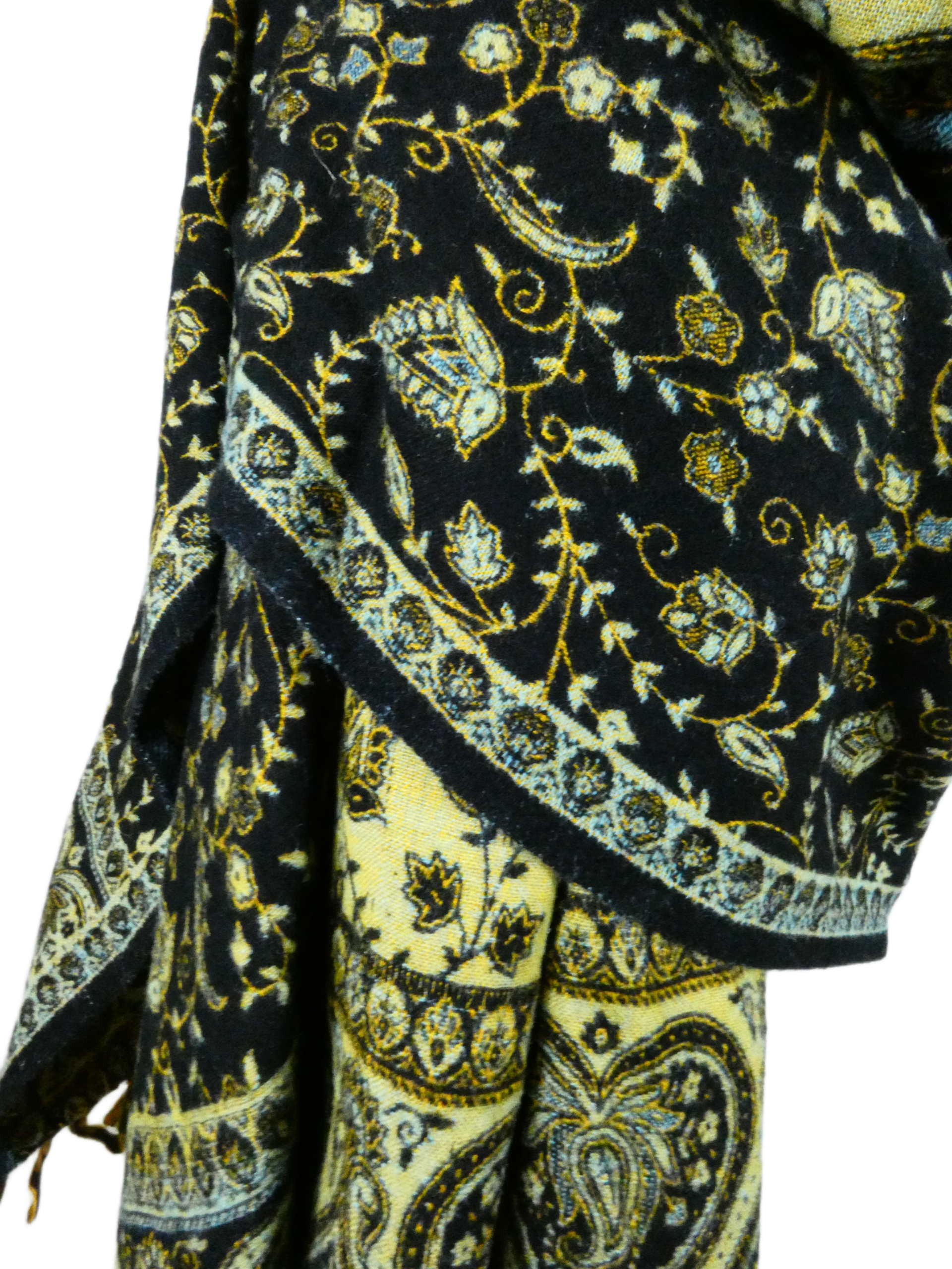 Yakwol Omslagdoek -Blauw, Bruin, Oker, Geel, Zwart - Afbeelding 8