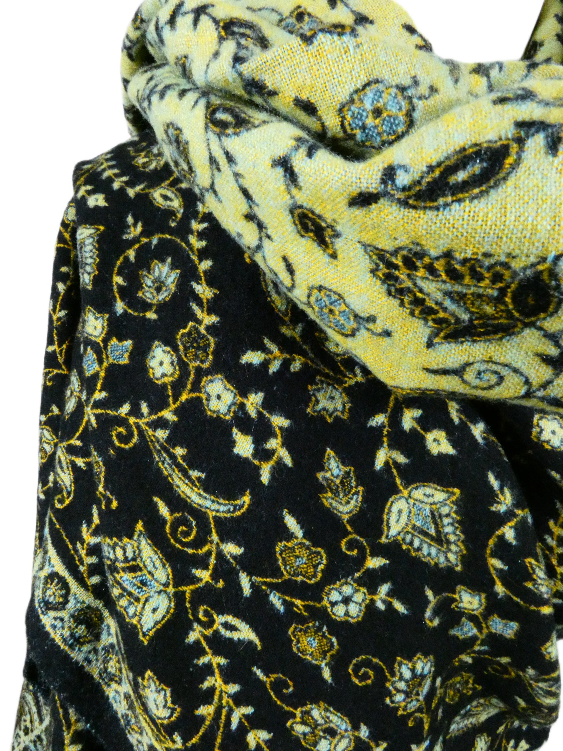 Yakwol Omslagdoek -Blauw, Bruin, Oker, Geel, Zwart - Afbeelding 9