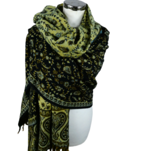 Yakwol Omslagdoek -Blauw, Bruin, Oker, Geel, Zwart