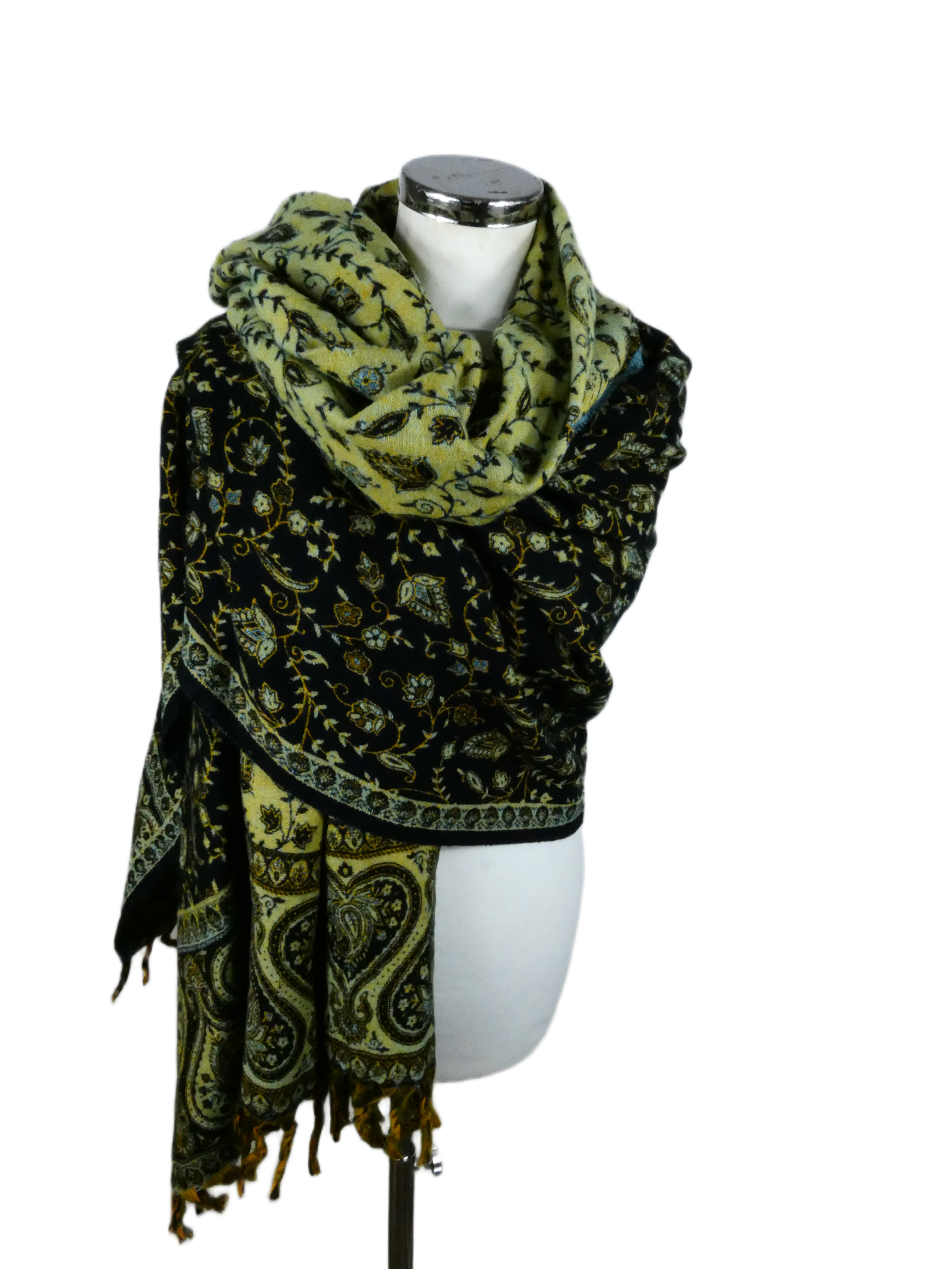 Yakwol Omslagdoek -Blauw, Bruin, Oker, Geel, Zwart
