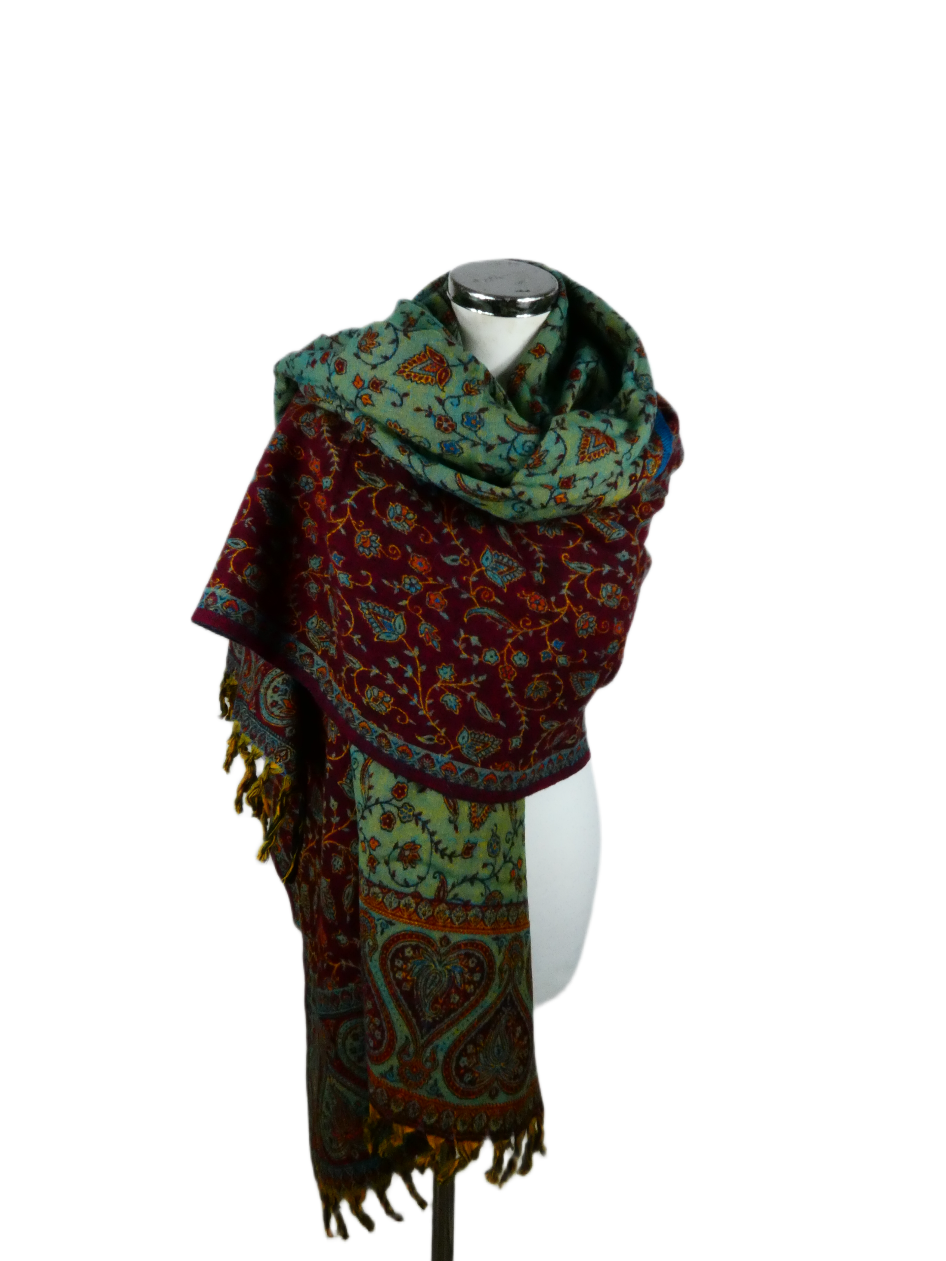 Yakwol Omslagdoek -Blauw, Oker, Rood, Turquoise - Afbeelding 12