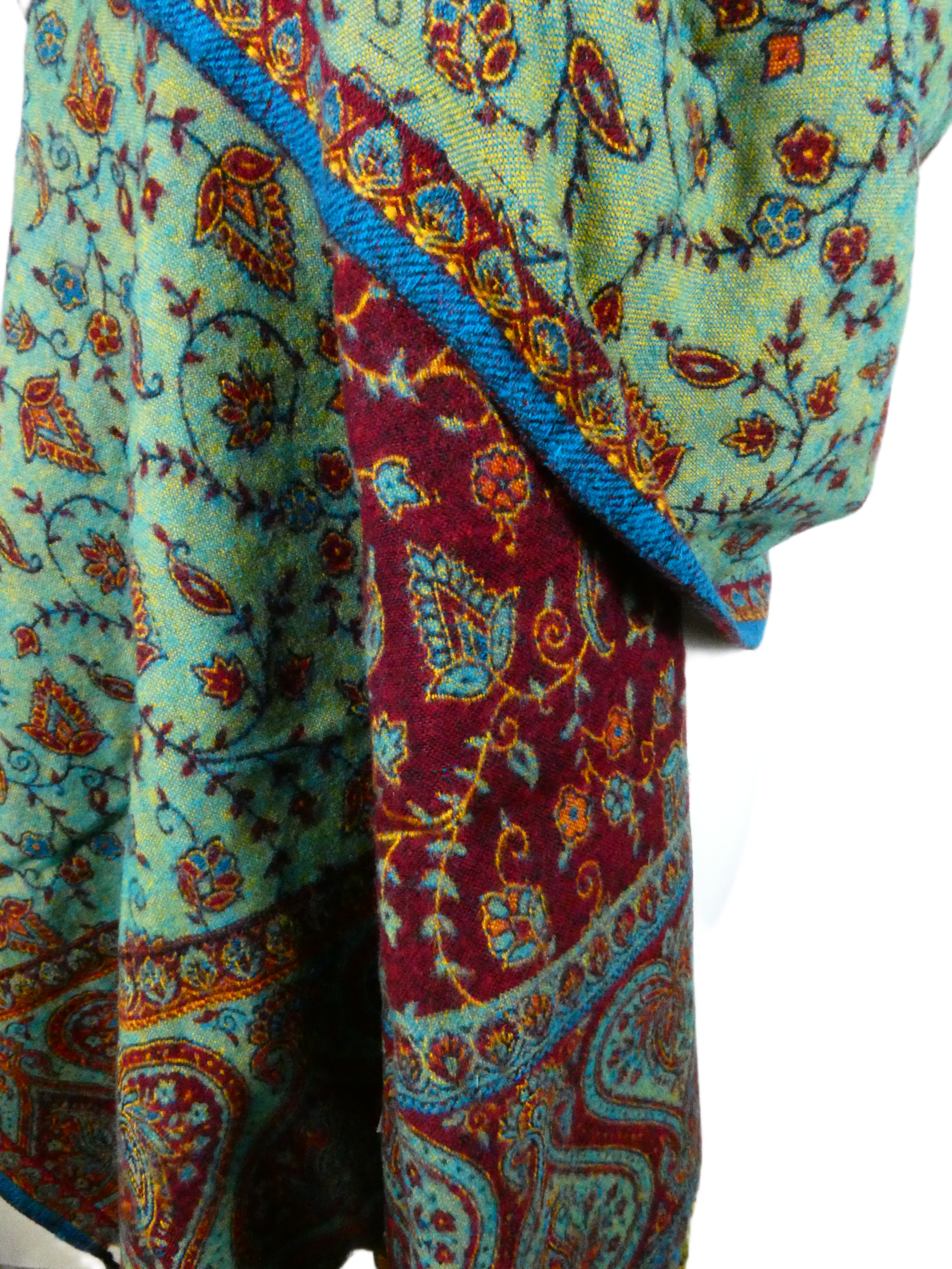 Yakwol Omslagdoek -Blauw, Oker, Rood, Turquoise - Afbeelding 4