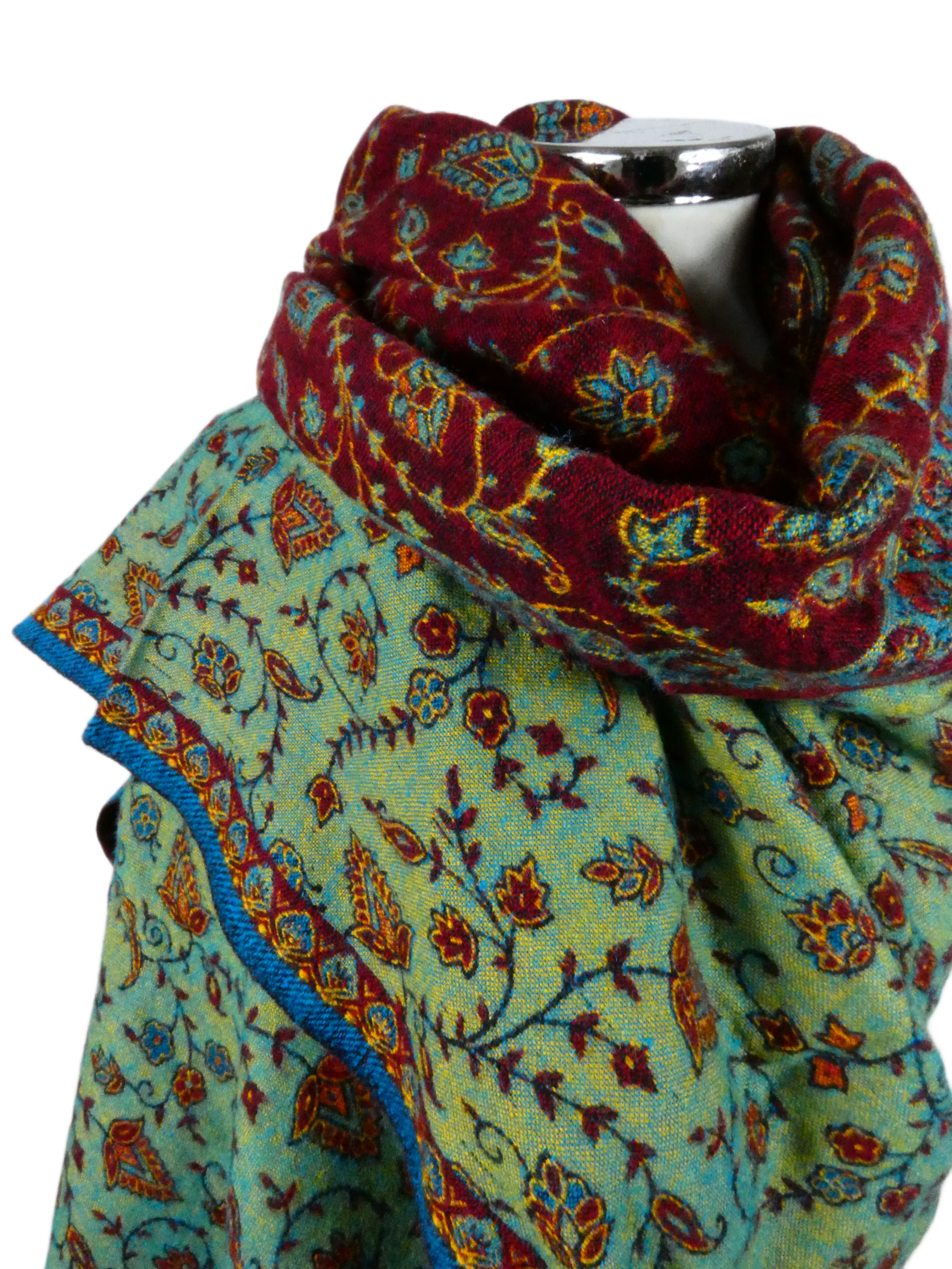 Yakwol Omslagdoek -Blauw, Oker, Rood, Turquoise - Afbeelding 5