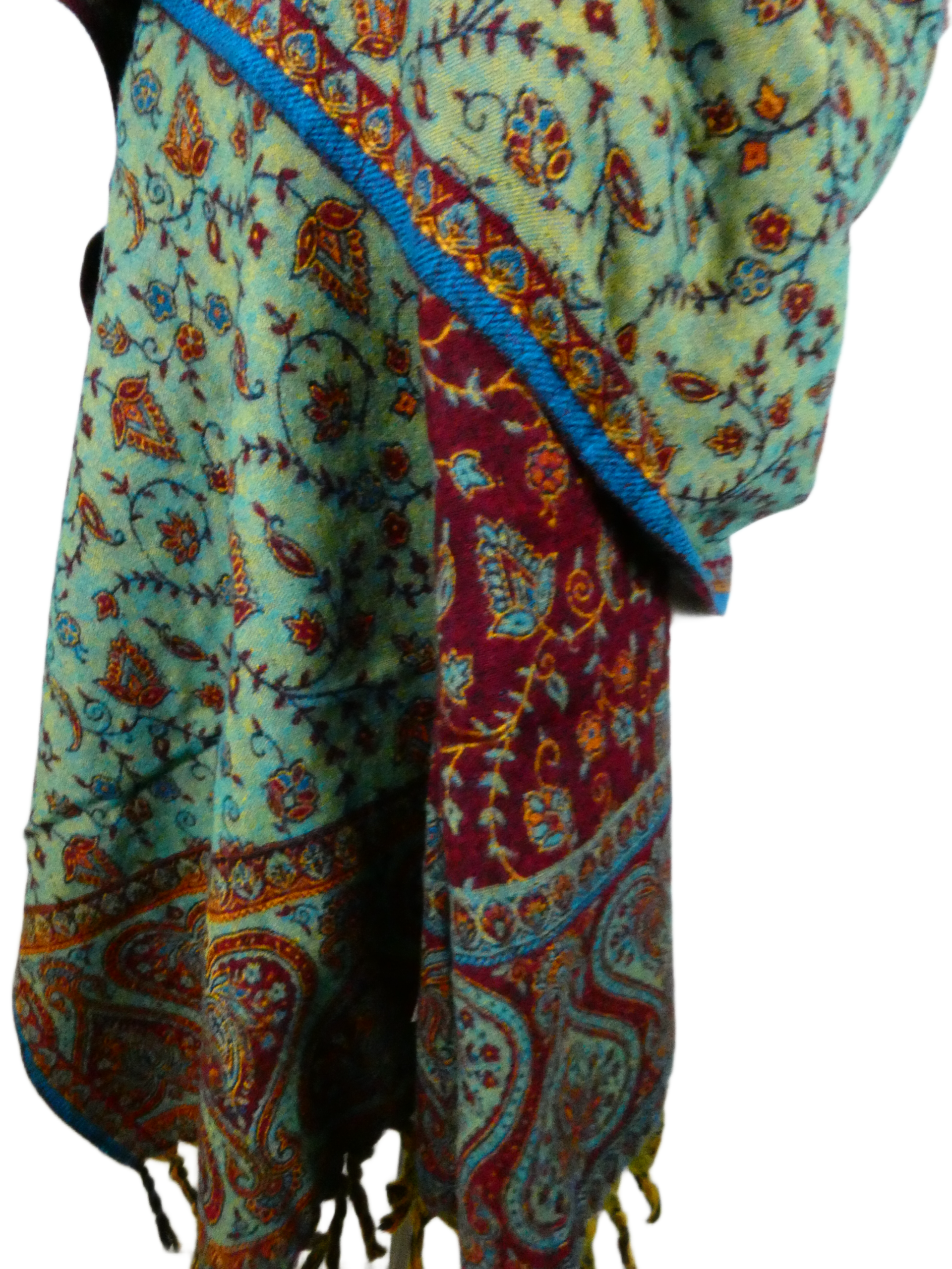 Yakwol Omslagdoek -Blauw, Oker, Rood, Turquoise - Afbeelding 6