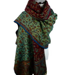 Yakwol Omslagdoek -Blauw, Oker, Rood, Turquoise